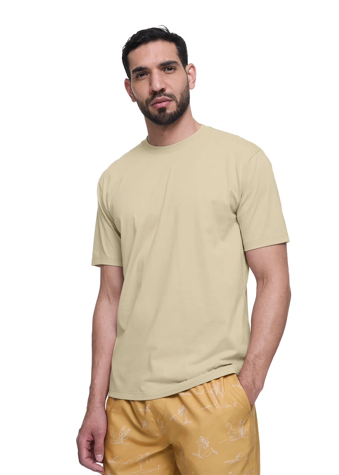 Regular Fit Crew Neck Cotton T-shirt - STONE