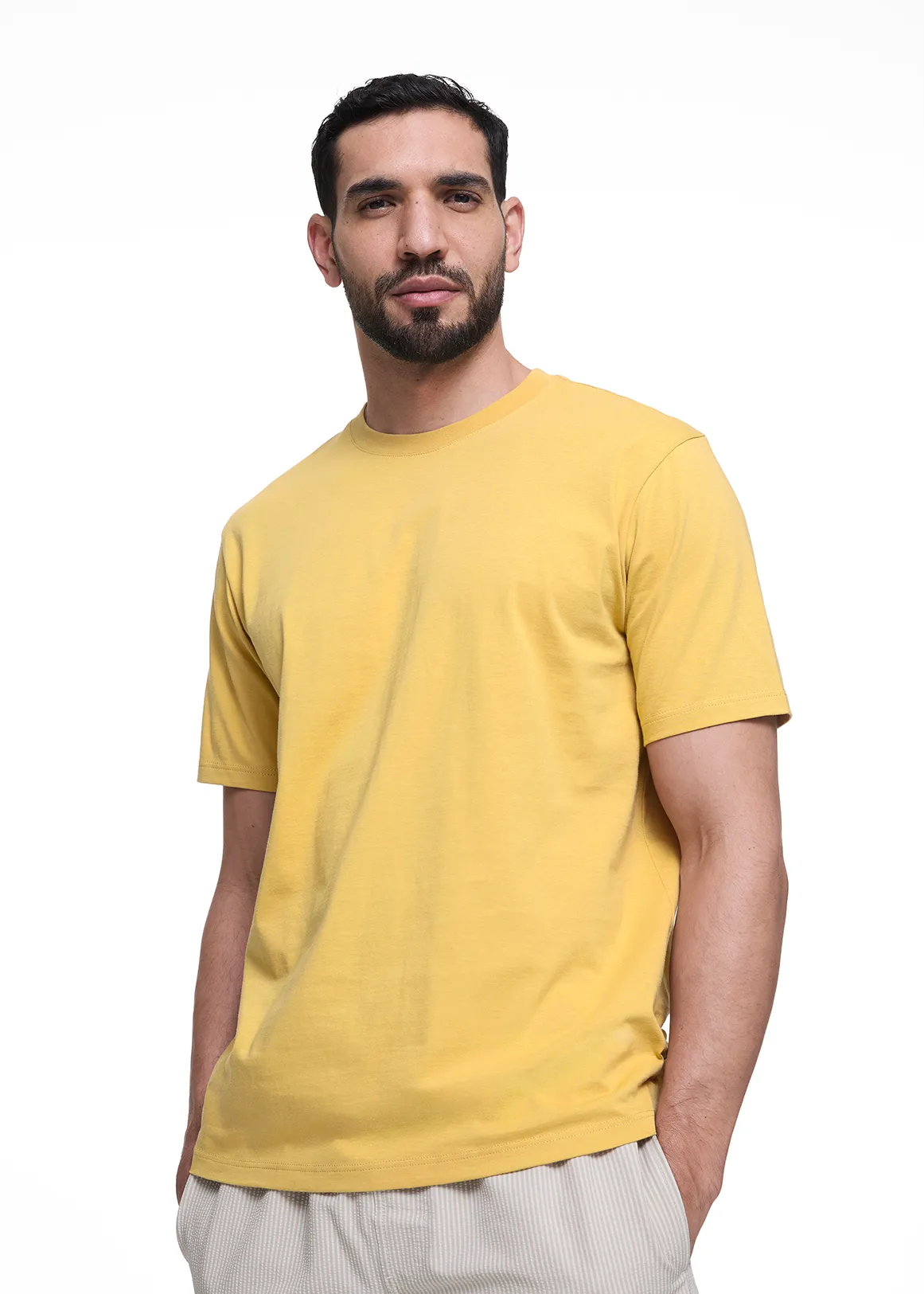 Regular Fit Crew Neck Cotton T-shirt - YELLOW