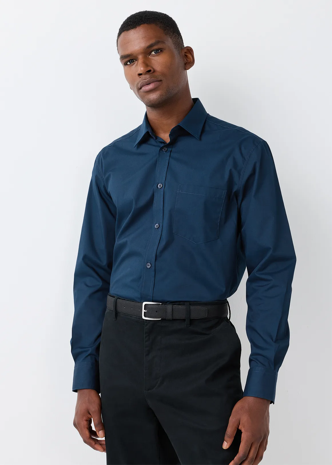 Regular Fit Easy Care Cotton Blend Colour Shirt - NAVY