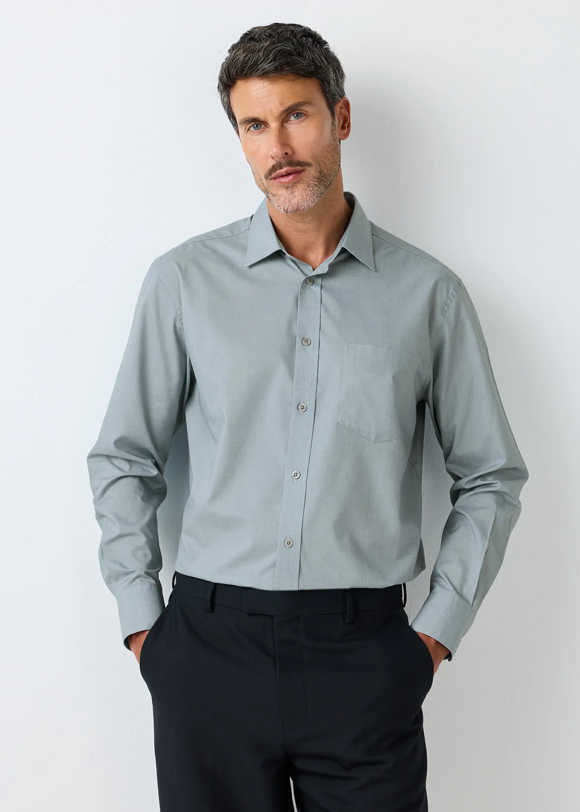 Regular Fit Easy Care Plain Colour Shirt - AQUA