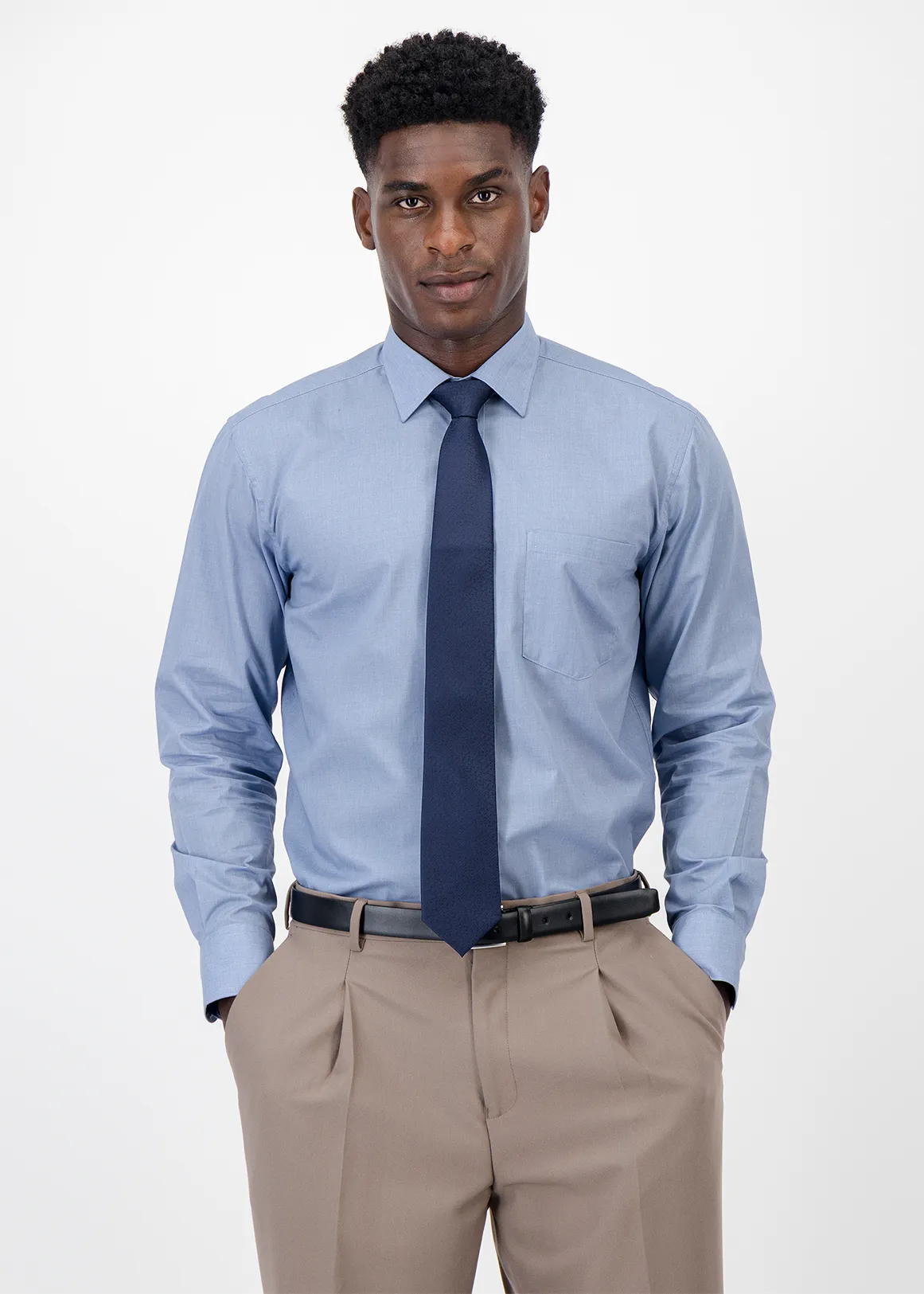Regular Fit Easy Care Plain Colour Shirt - MEDIUM BLUE