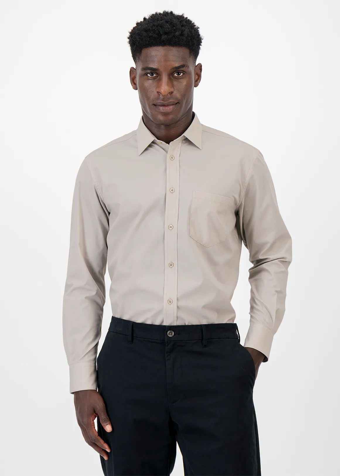 Regular Fit Easy Care Plain Colour Shirt - NATURAL