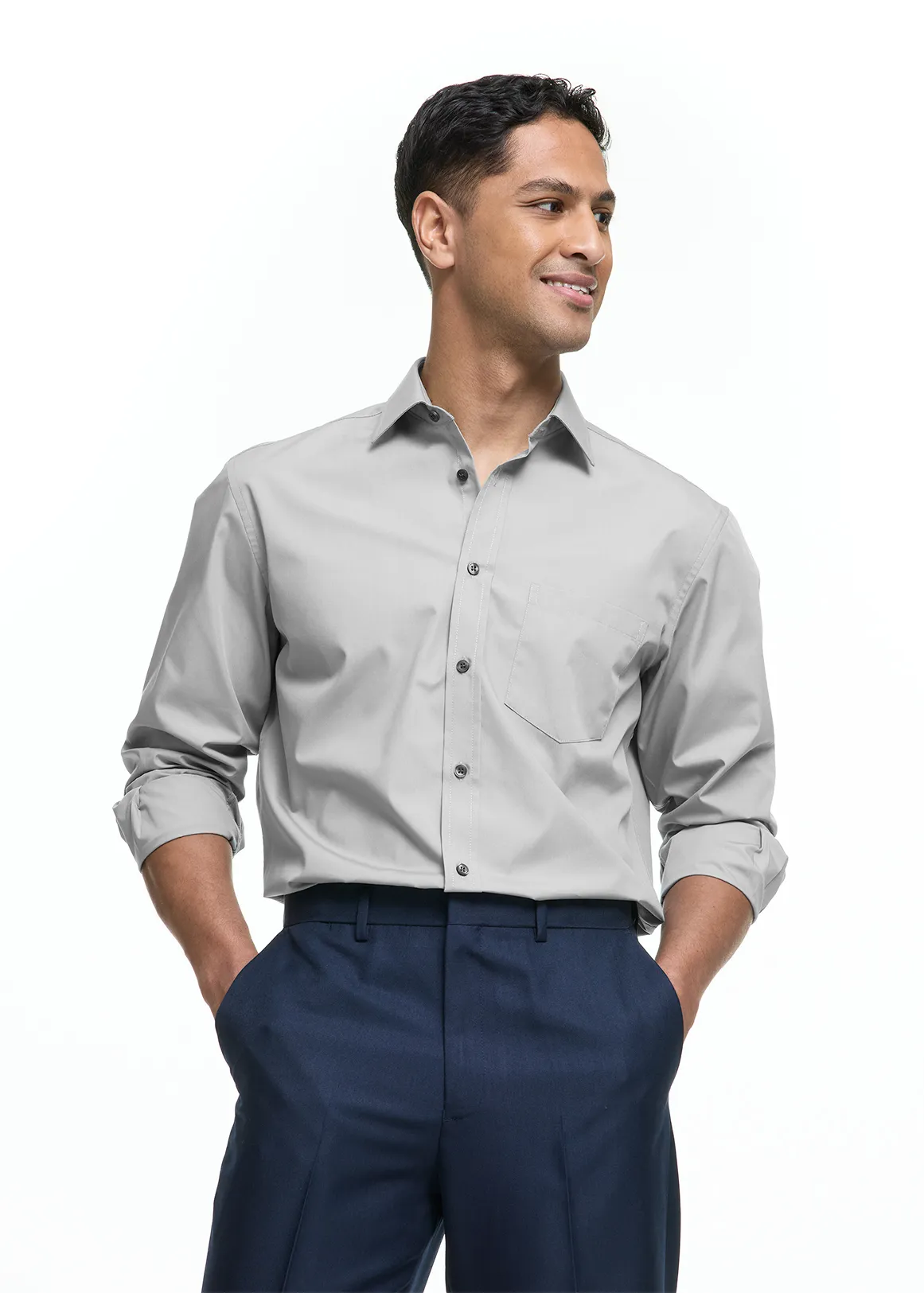 Regular Fit Easy Care Plain Shirt - SILVER