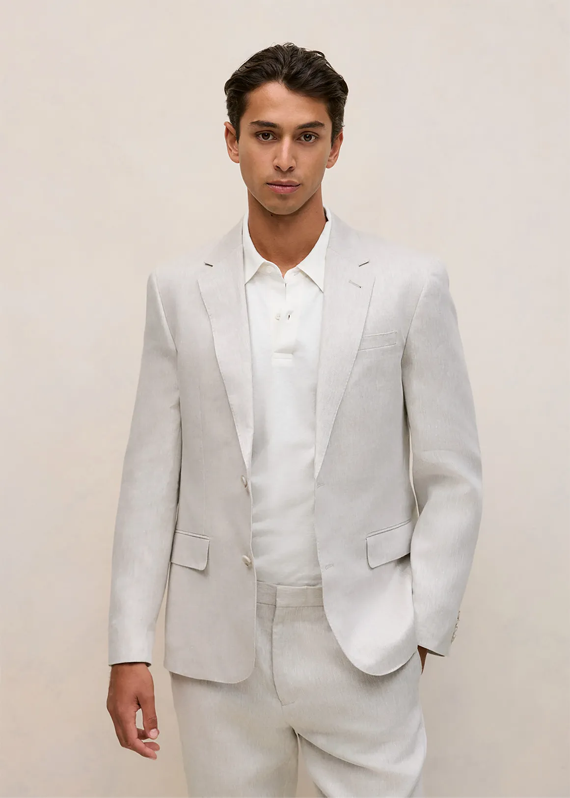 Regular Fit Linen Twill Blazer - STONE