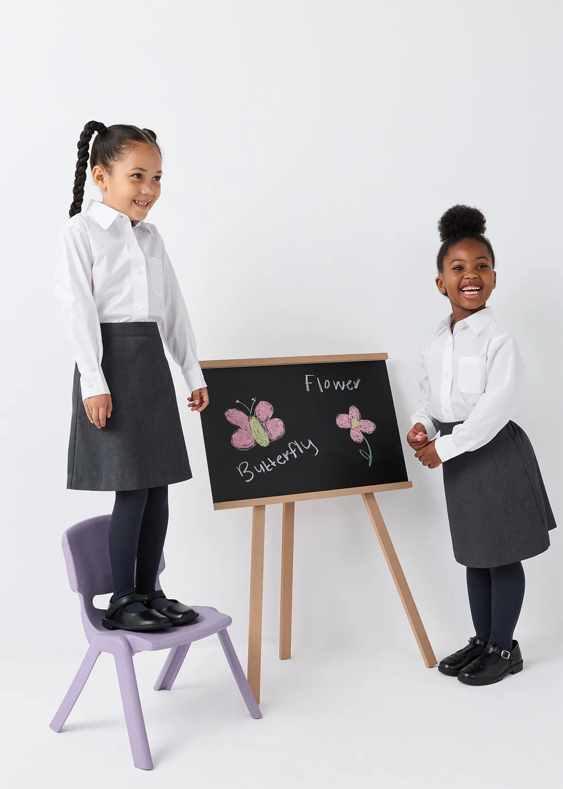 Regular Fit Long Sleeve Girls School Shirts 2 Pack - WHITE