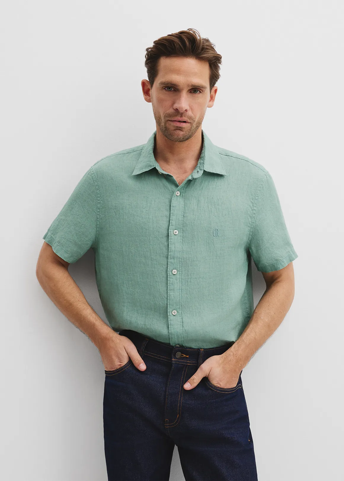Regular Fit Organically Grown Delave Linen Short Sleeve Shirt - ALOE