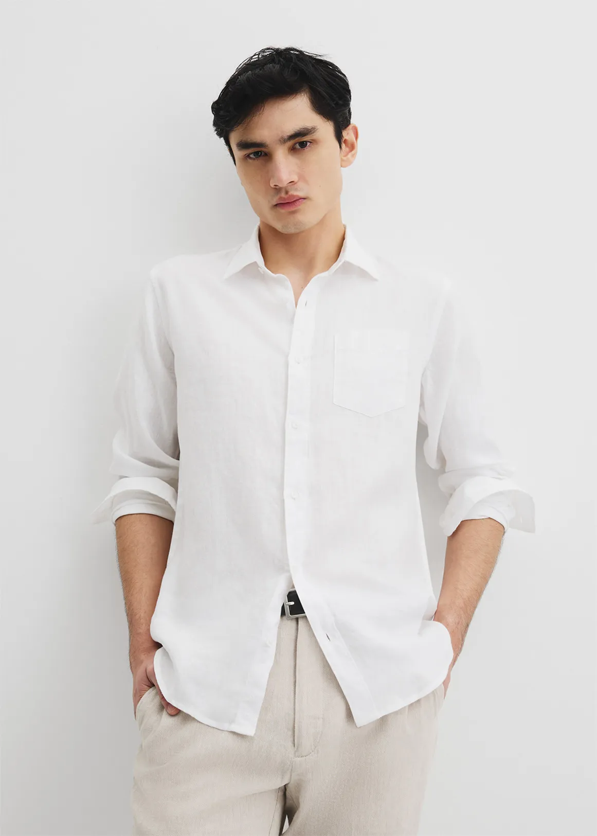 Regular Fit Organically Grown Linen Shirt - WHITE