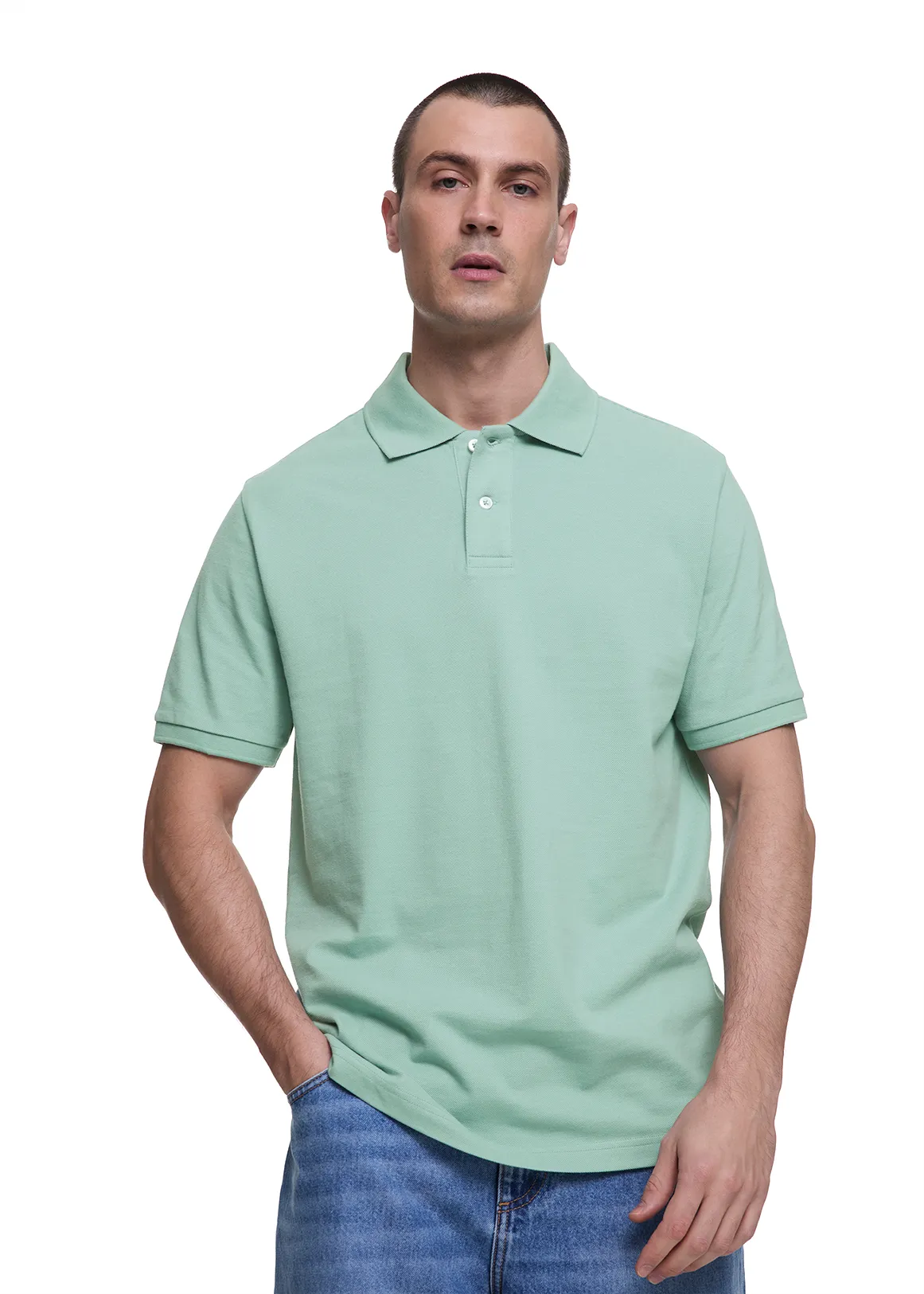Regular Fit Pique Golfer - AQUA