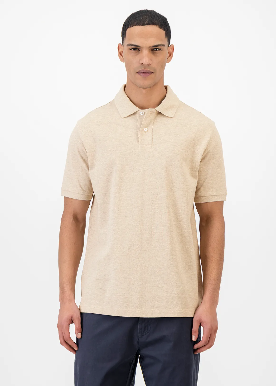 Regular Fit Pique Golfer - BEIGE MELANGE