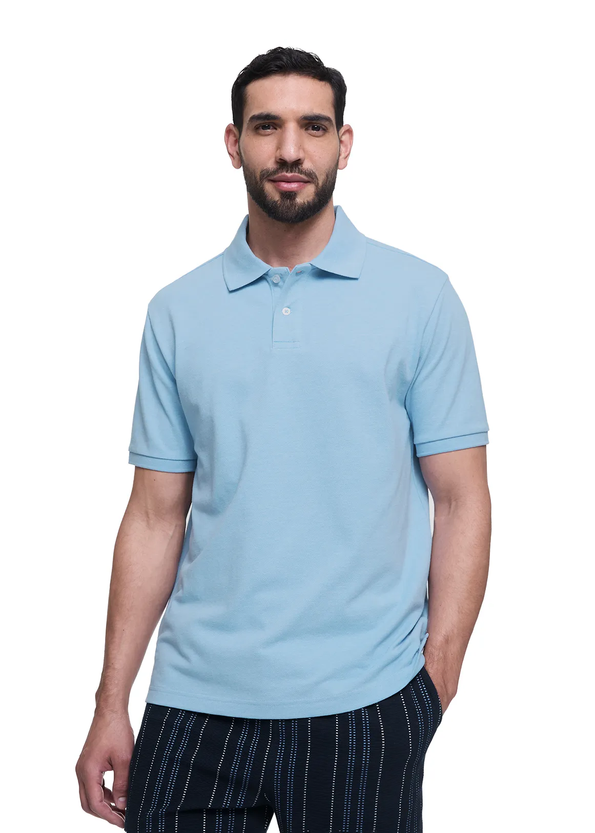 Regular Fit Pique Golfer - BLUE MELANGE