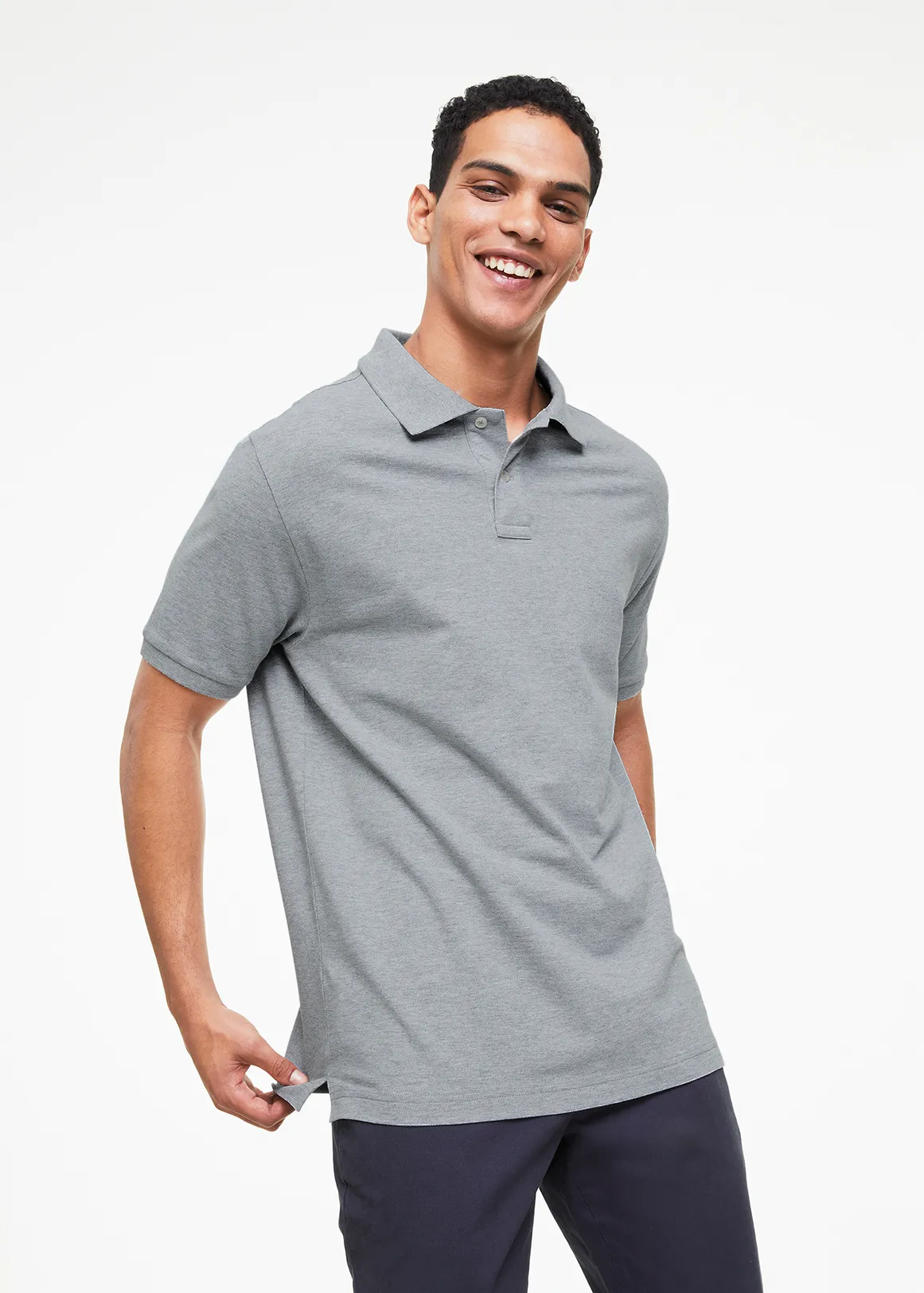 Regular Fit Pique Golfer - GREY MELANGE
