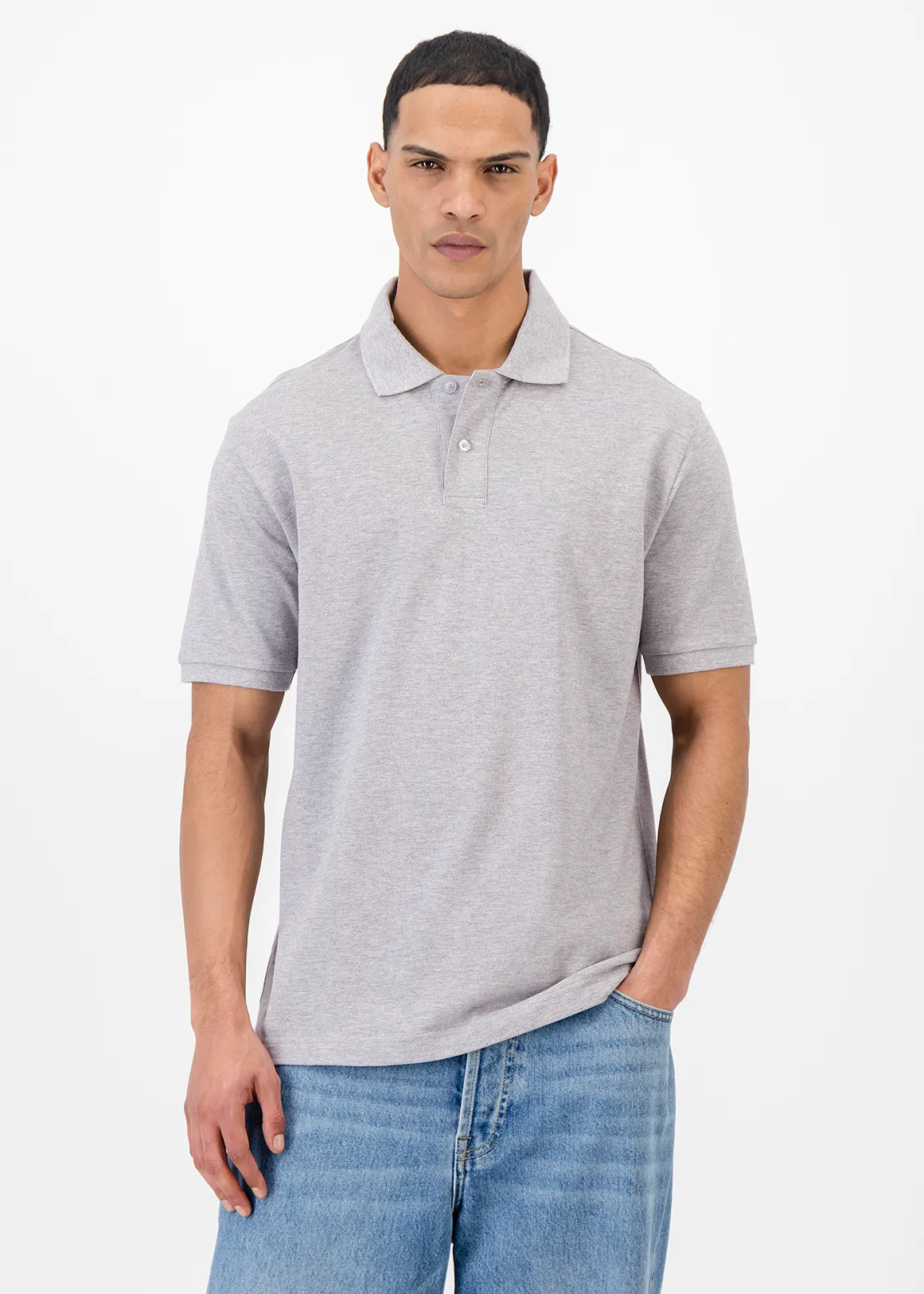 Regular Fit Pique Golfer - GREY MELANGE