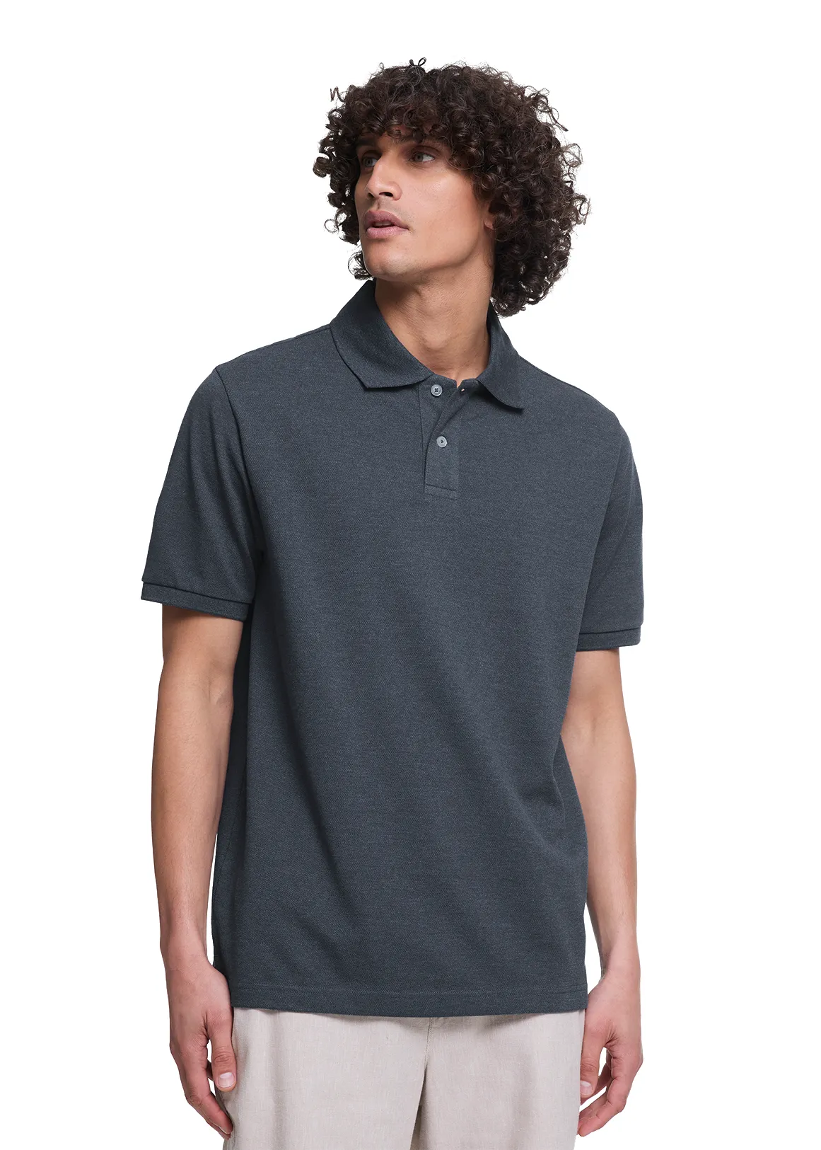 Regular Fit Pique Golfer - INDIGO MELANGE
