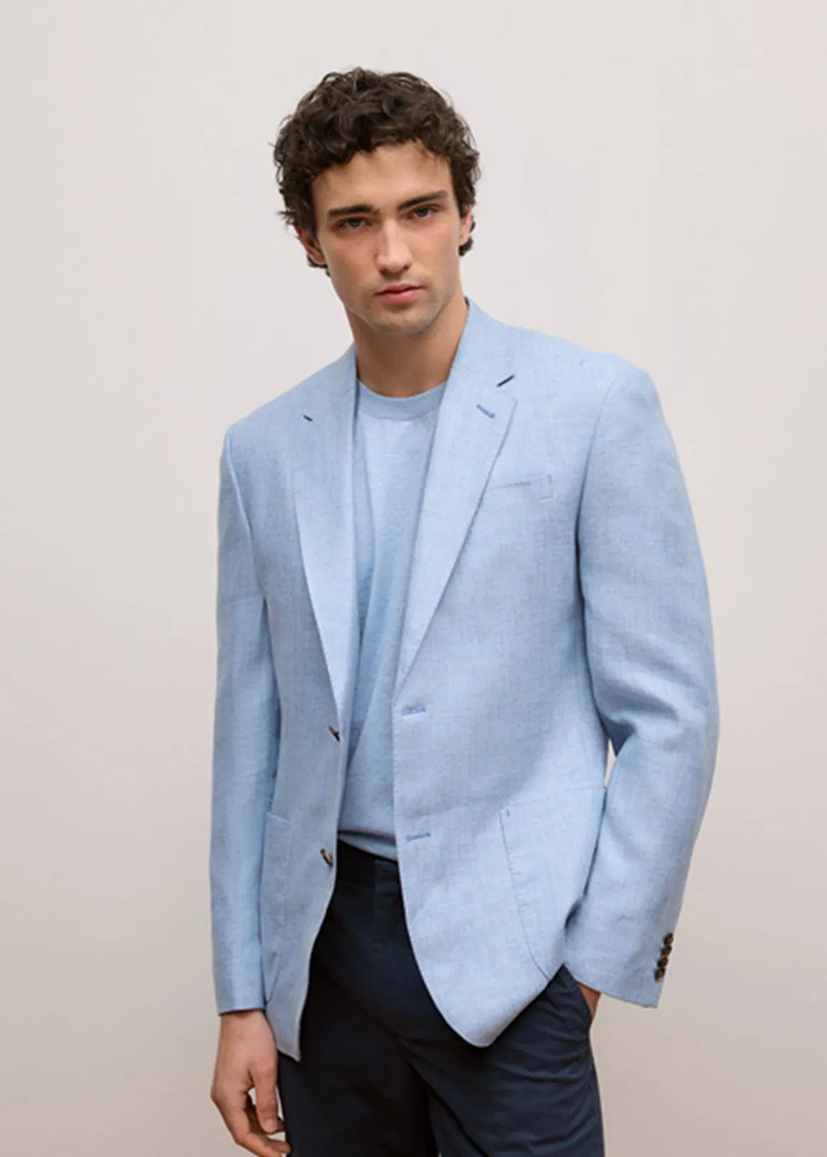 Regular Fit Yarn Dyed Linen Blazer - DUSTY BLUE 1