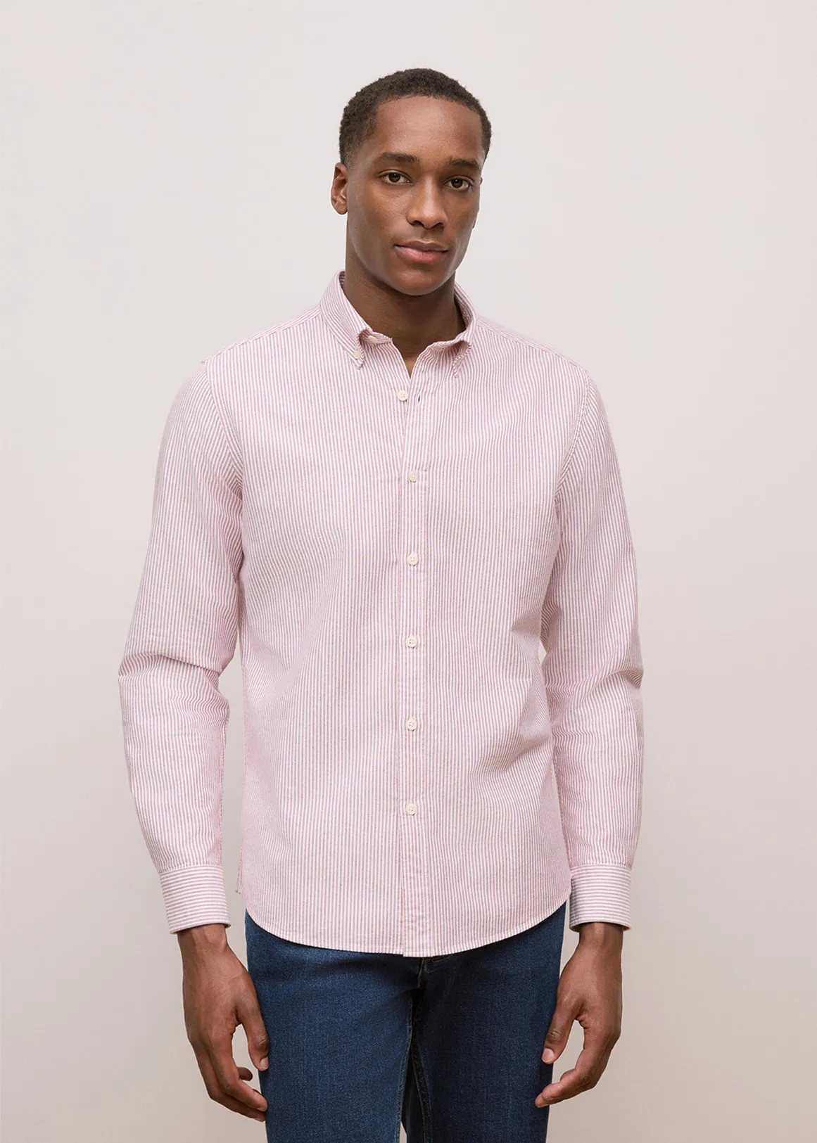 Regular Fit Yarn Dyed Stripe Oxford Shirt - AUBURN