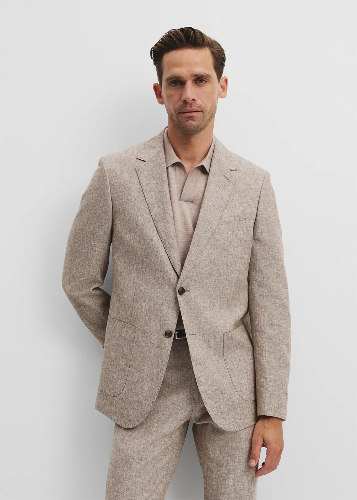 Regular Linen Cotton Textured Jacket - BEIGE