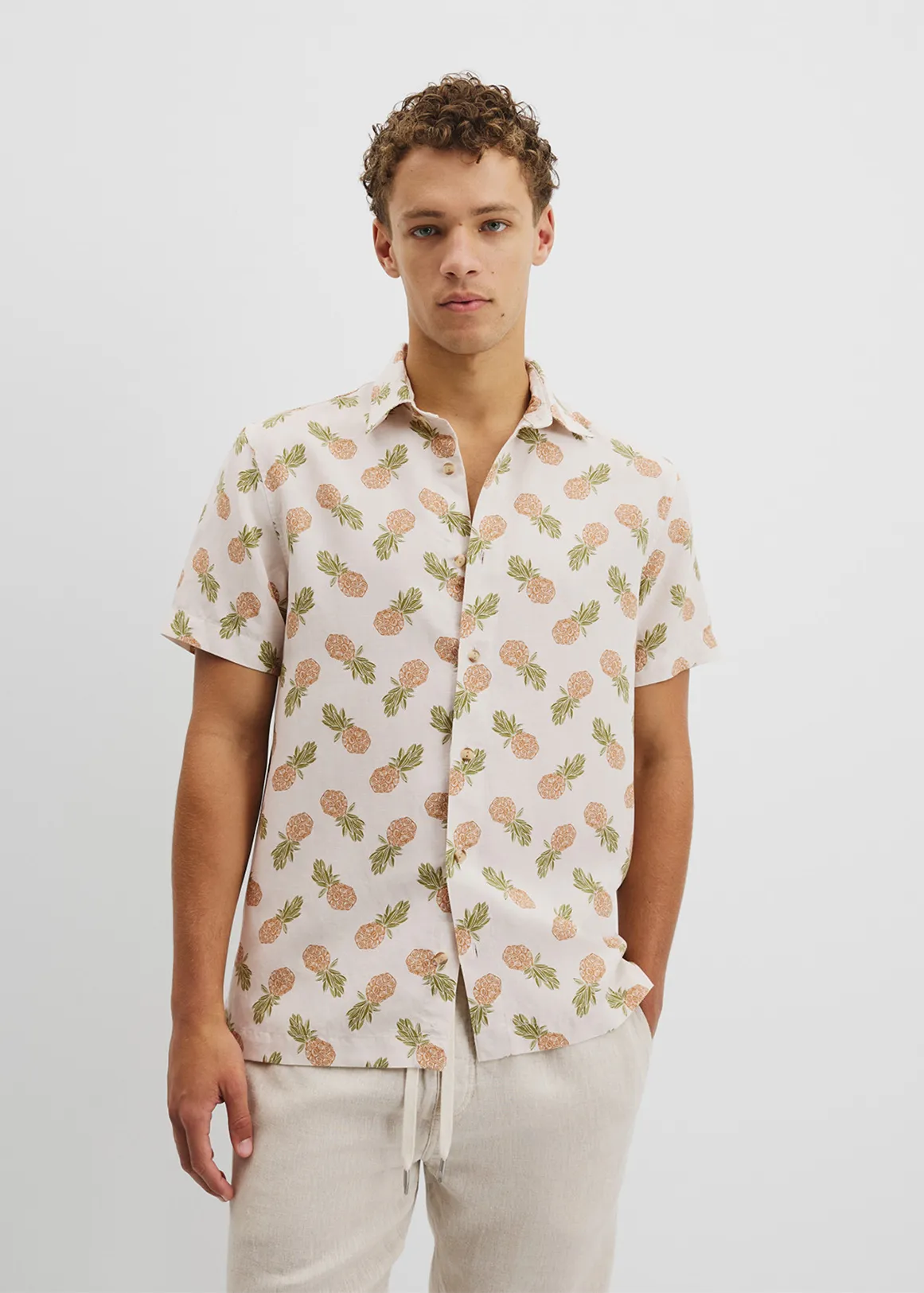 Regular Tencel Linen Print Shirt - WHITE MULTI