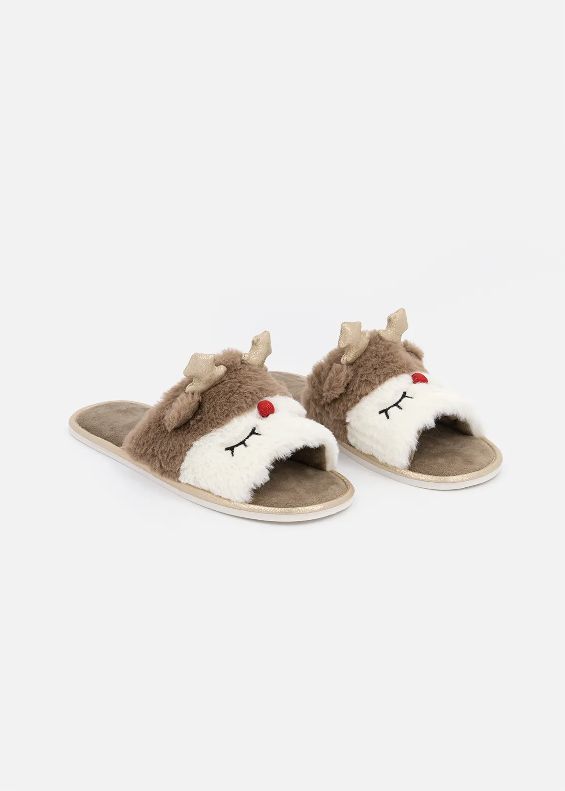 Reindeer Novelty Slippers (Size 12-6) Older Girl - BROWN