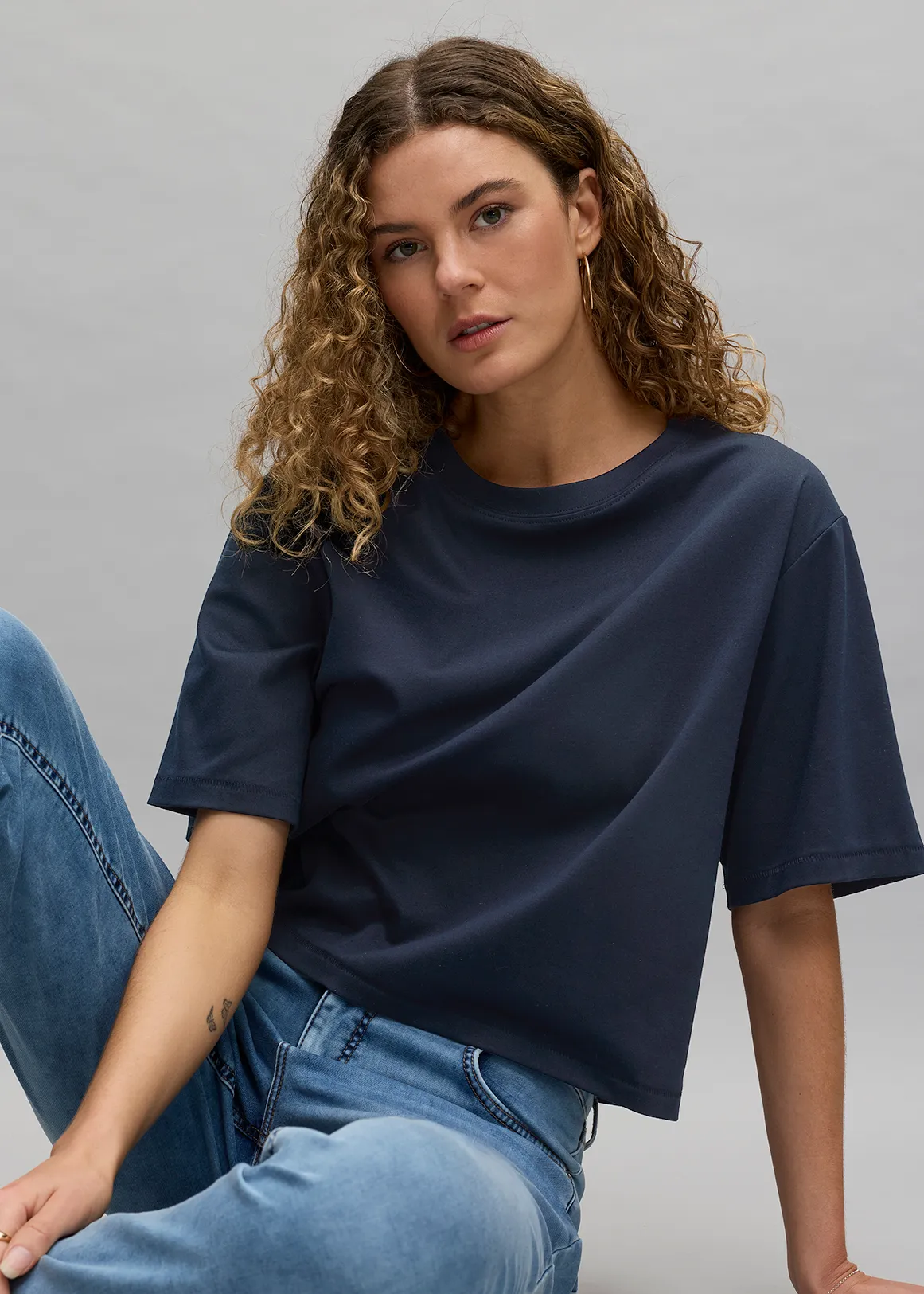 Relaxed Cotton Boxy T-shirt - NAVY