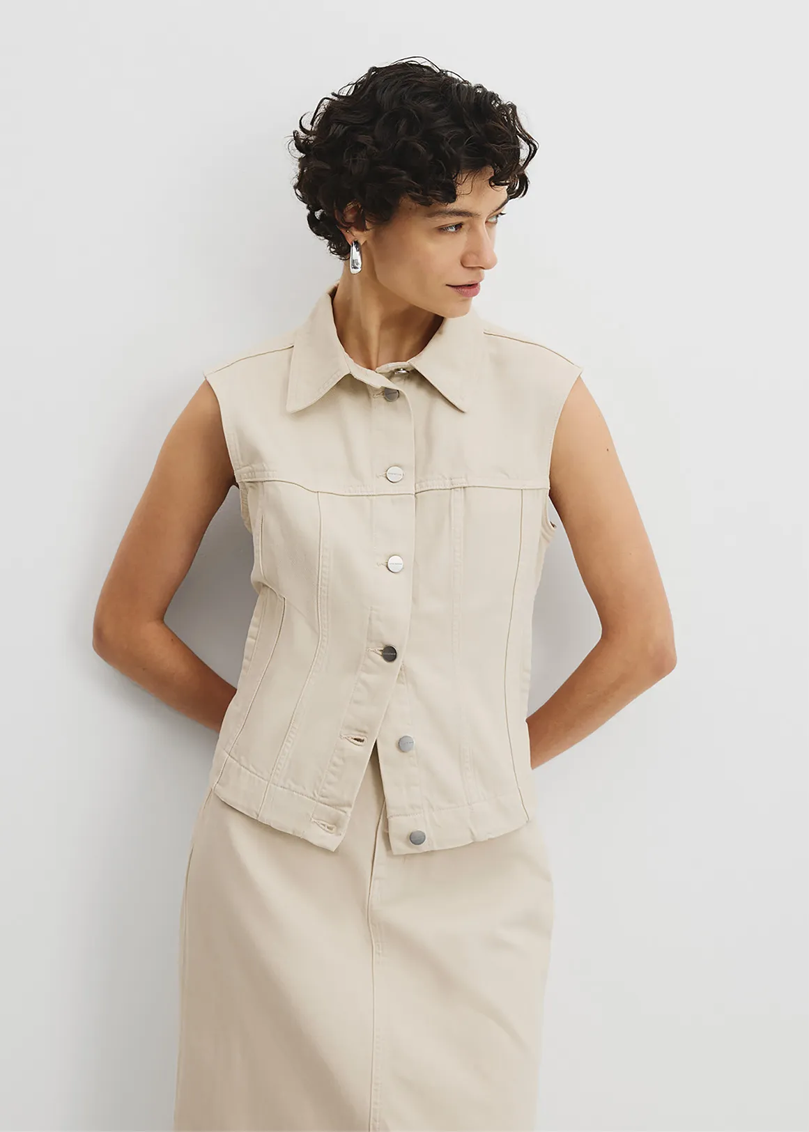 Relaxed Denim Vest - PEBBLE