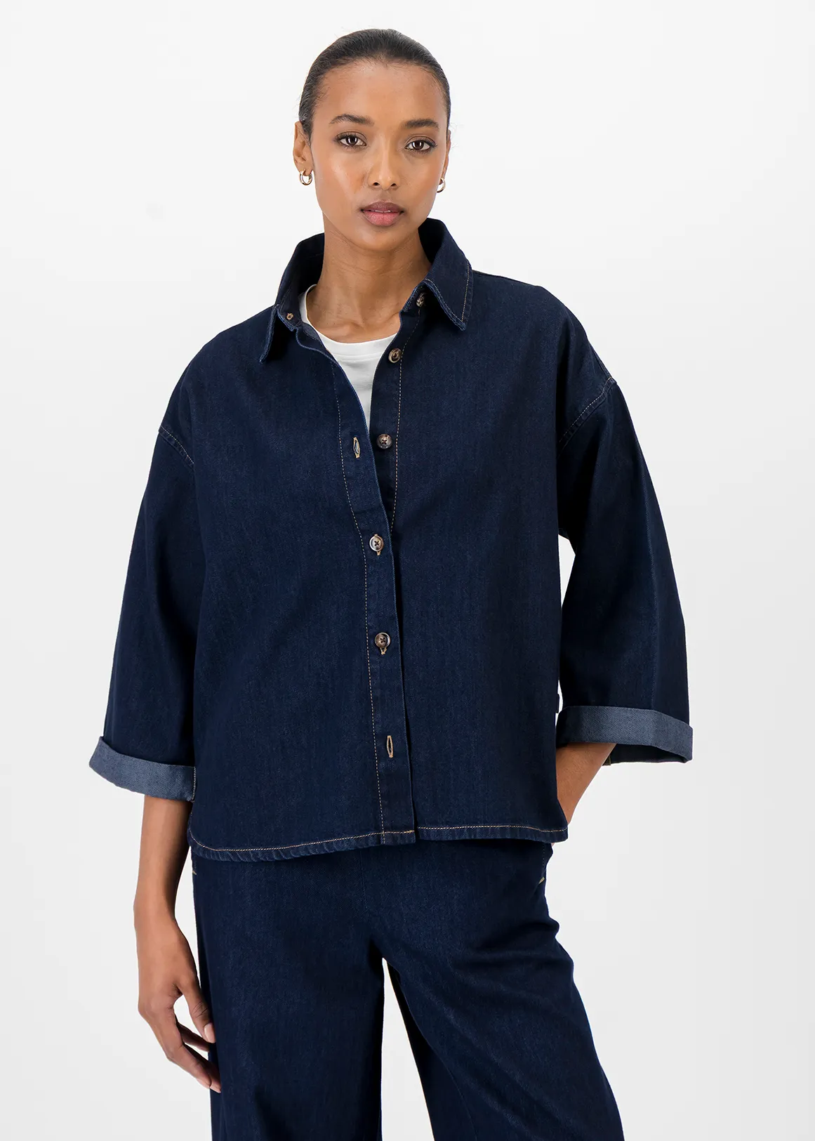 Relaxed Fit Boxy Denim Shirt - INDIGO