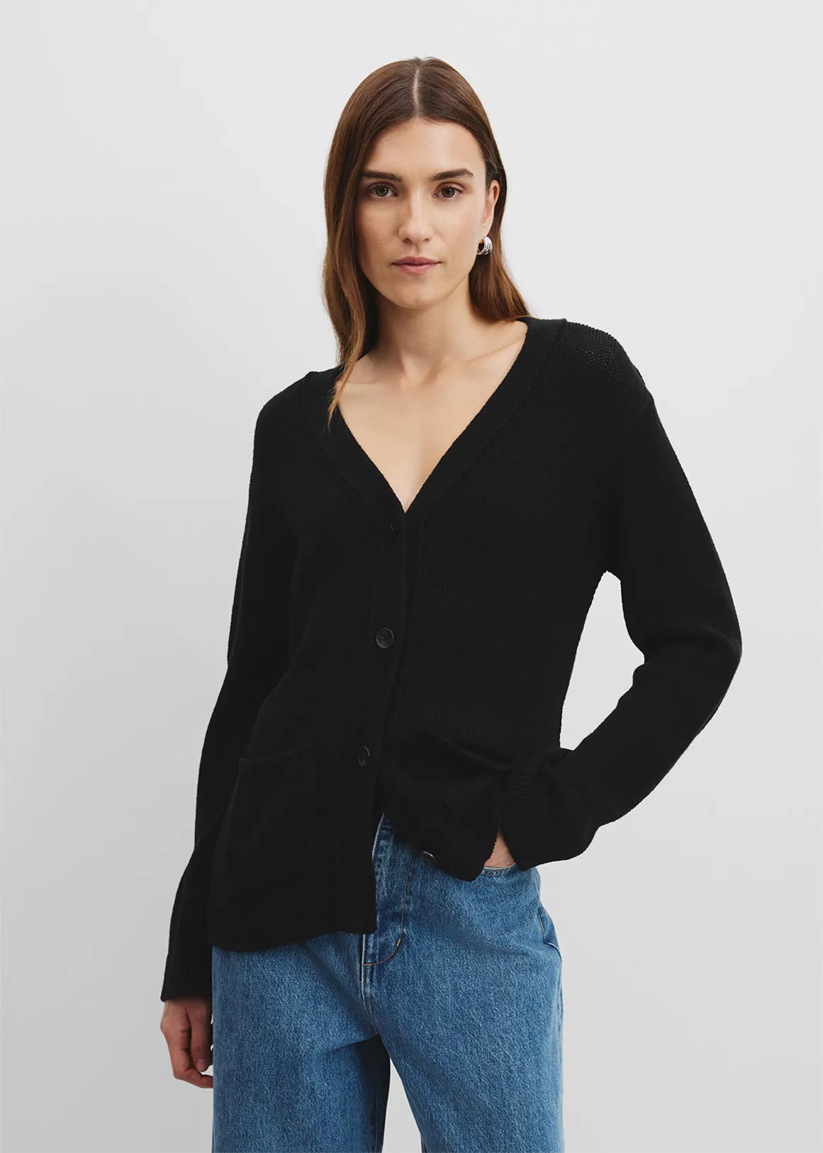 Relaxed Knit Cardigan - BLACK