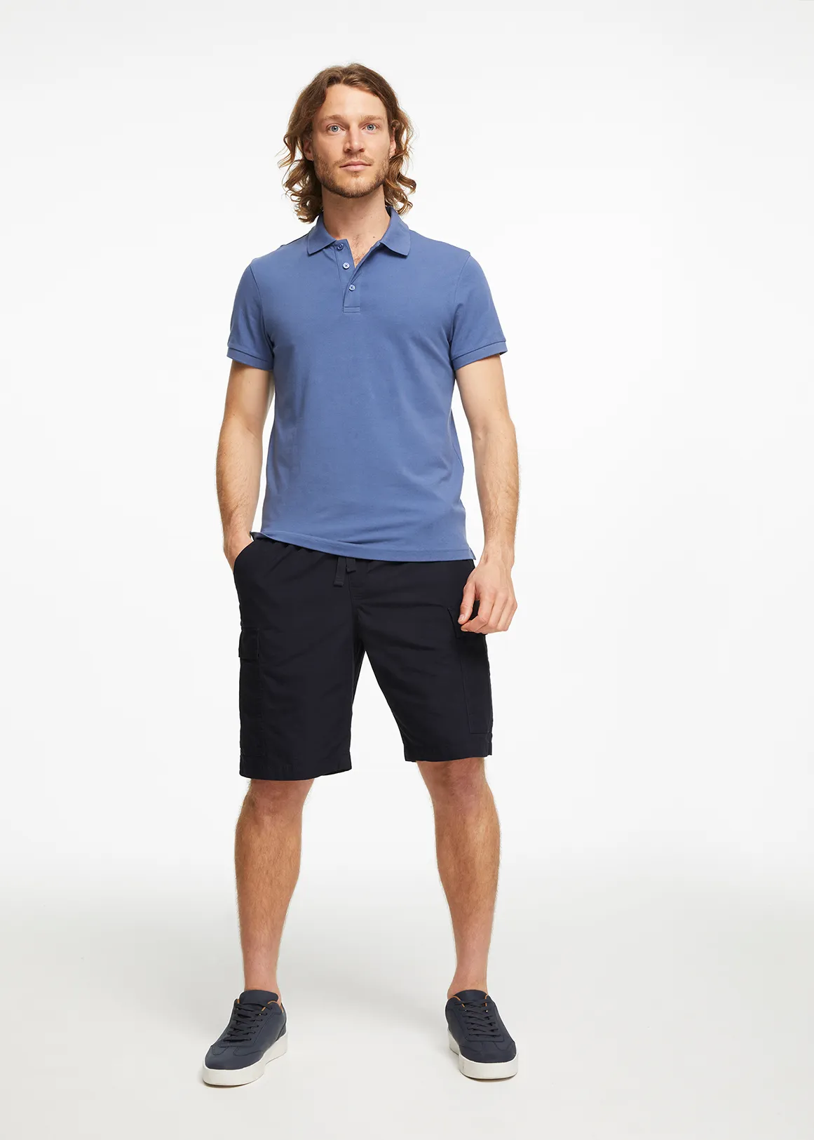 Relaxed Slub Cotton Cargo Shorts - NAVY