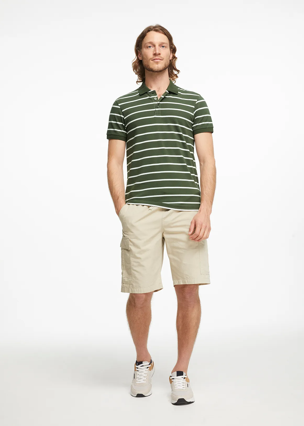 Relaxed Slub Cotton Cargo Shorts - STONE