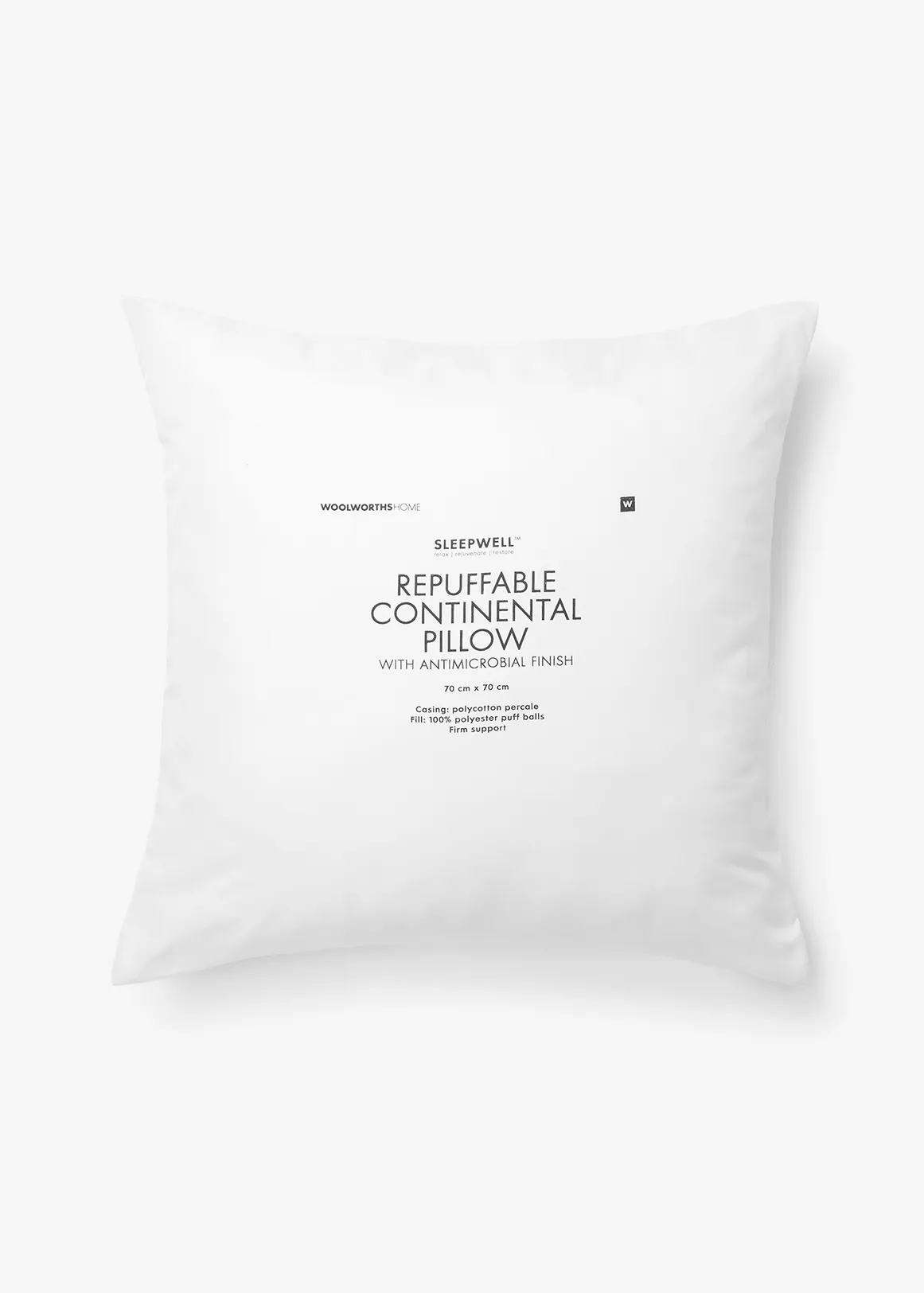 Repuffable Anti-microbial Continental Pillow - WHITE