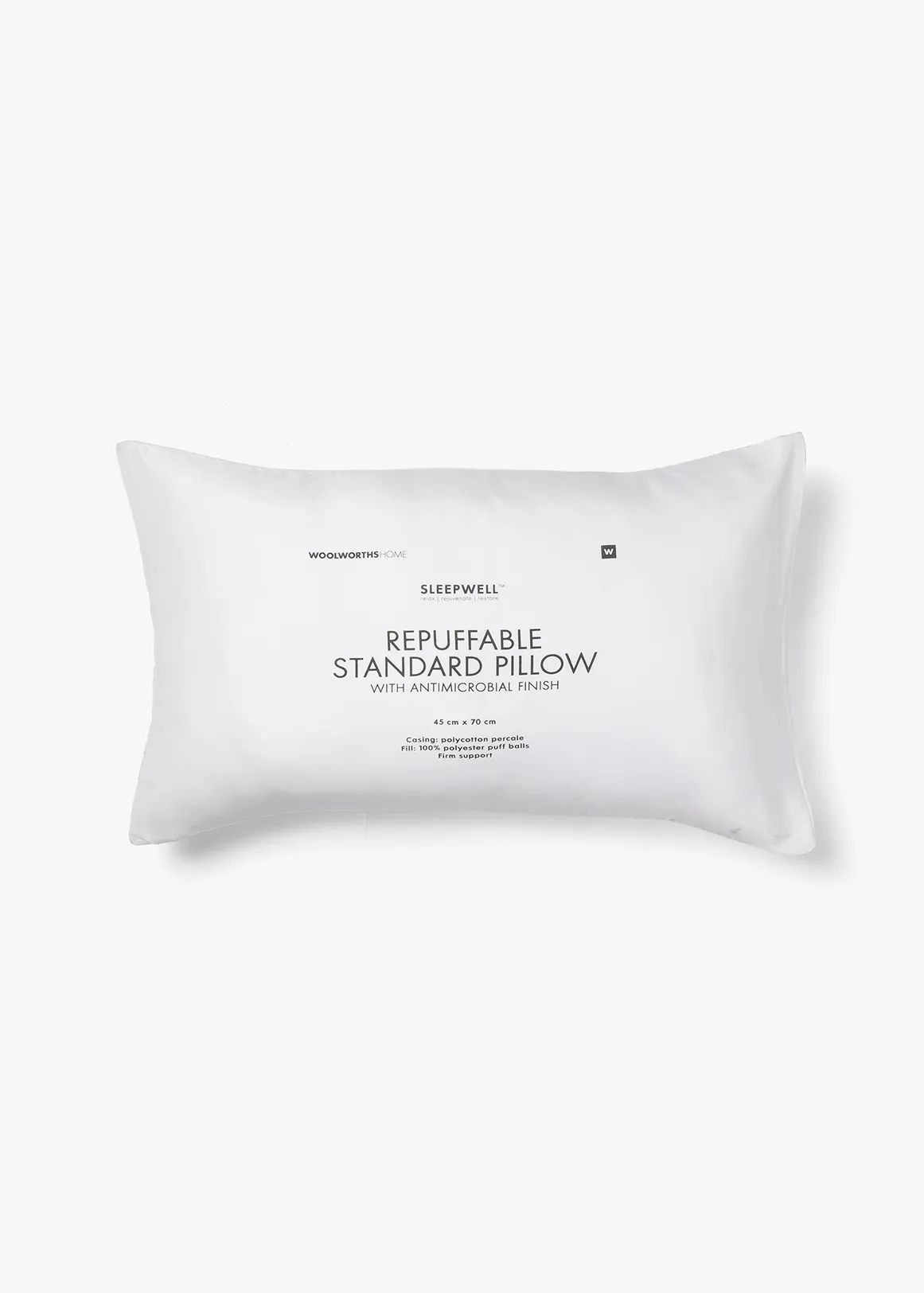 Repuffable Hypoallergenic Firm Support Standard Pillow - WHITE