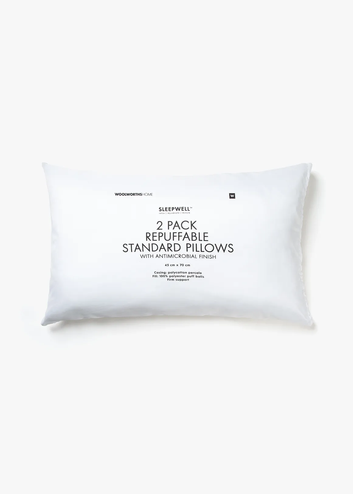 Repuffable Hypoallergenic Firm Support Standard Pillows 2 Pack - WHITE
