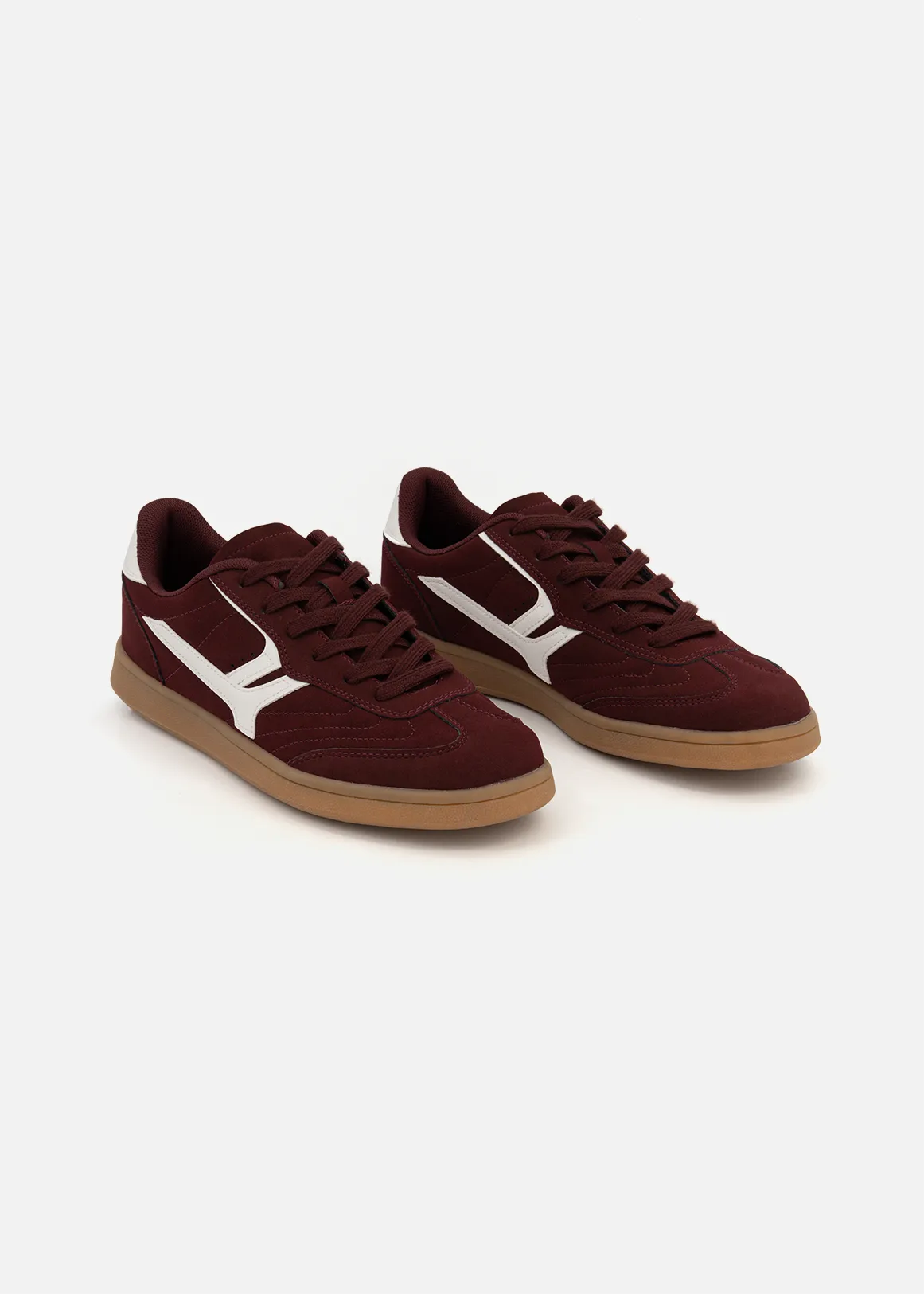Retro Colour Block Faux Suede Sneakers - X BURGUNDY