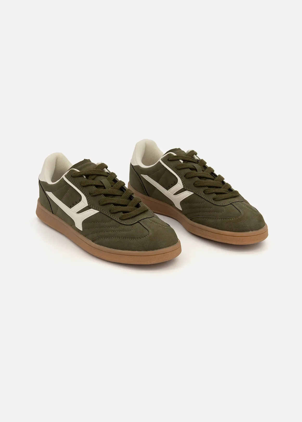 Retro Colour Block Faux Suede Sneakers - X KHAKI