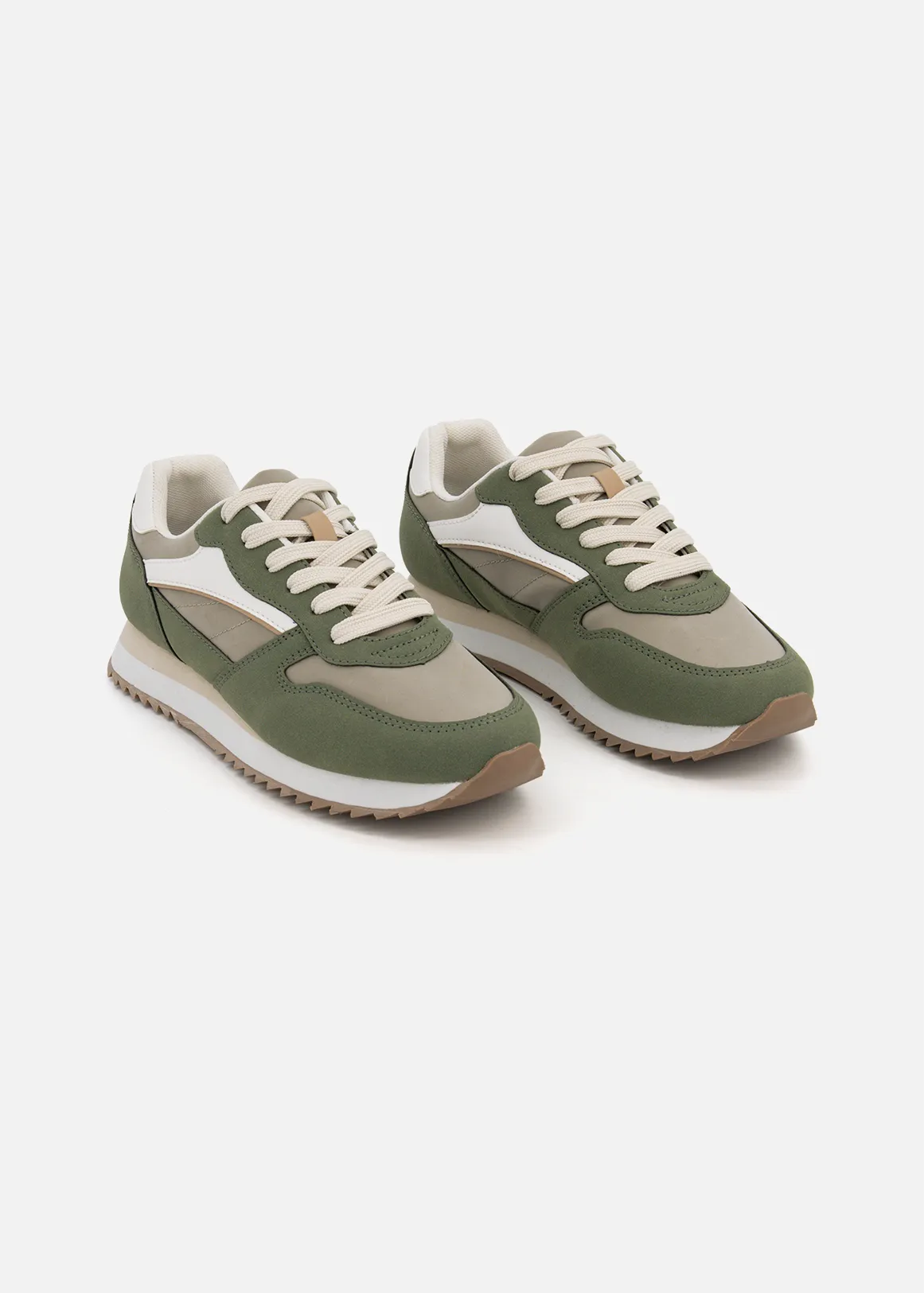Retro Colour Block Panel Trainers - X KHAKI
