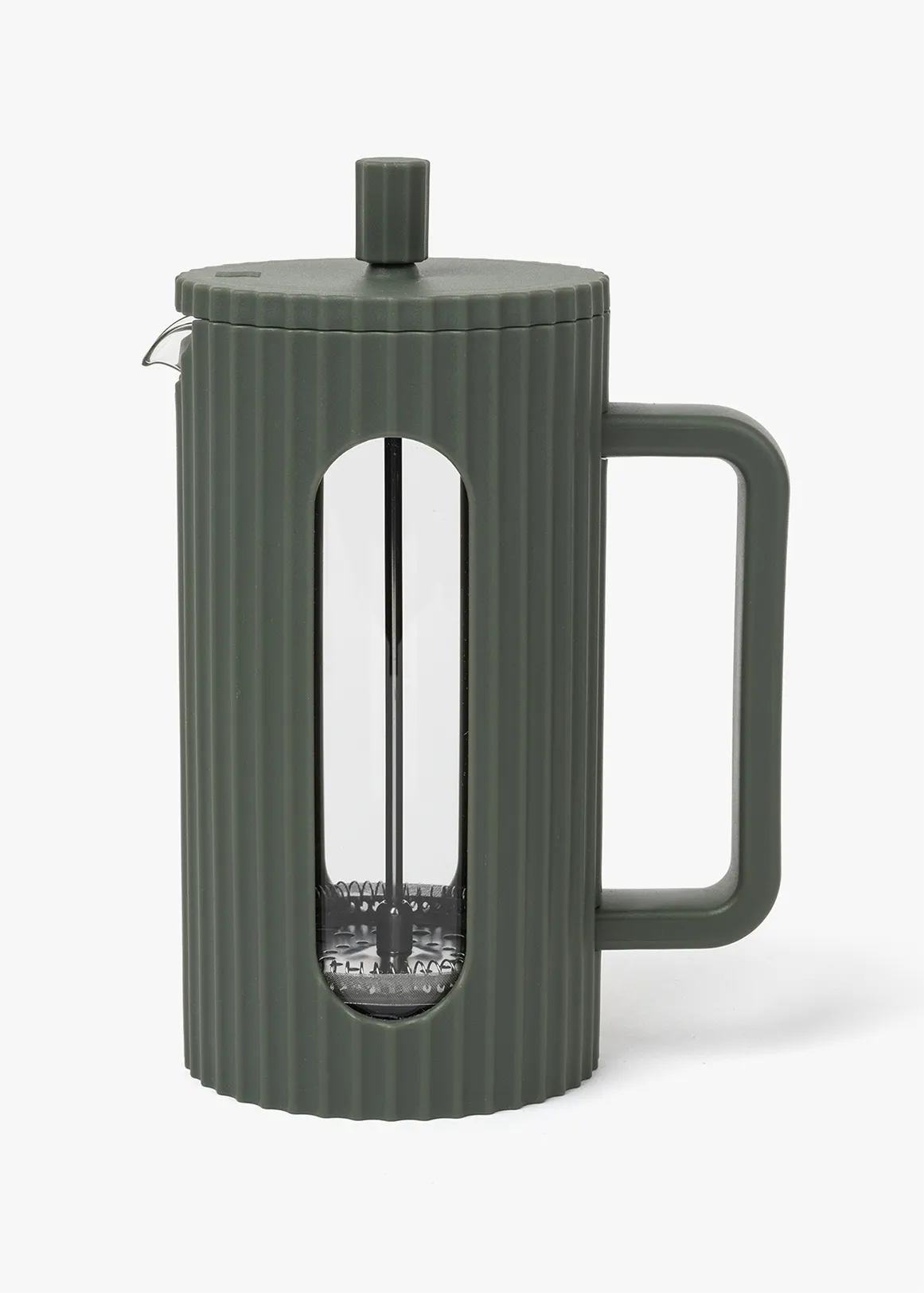 Ribbed Glass Coffee Plunger 1L - OLIVE