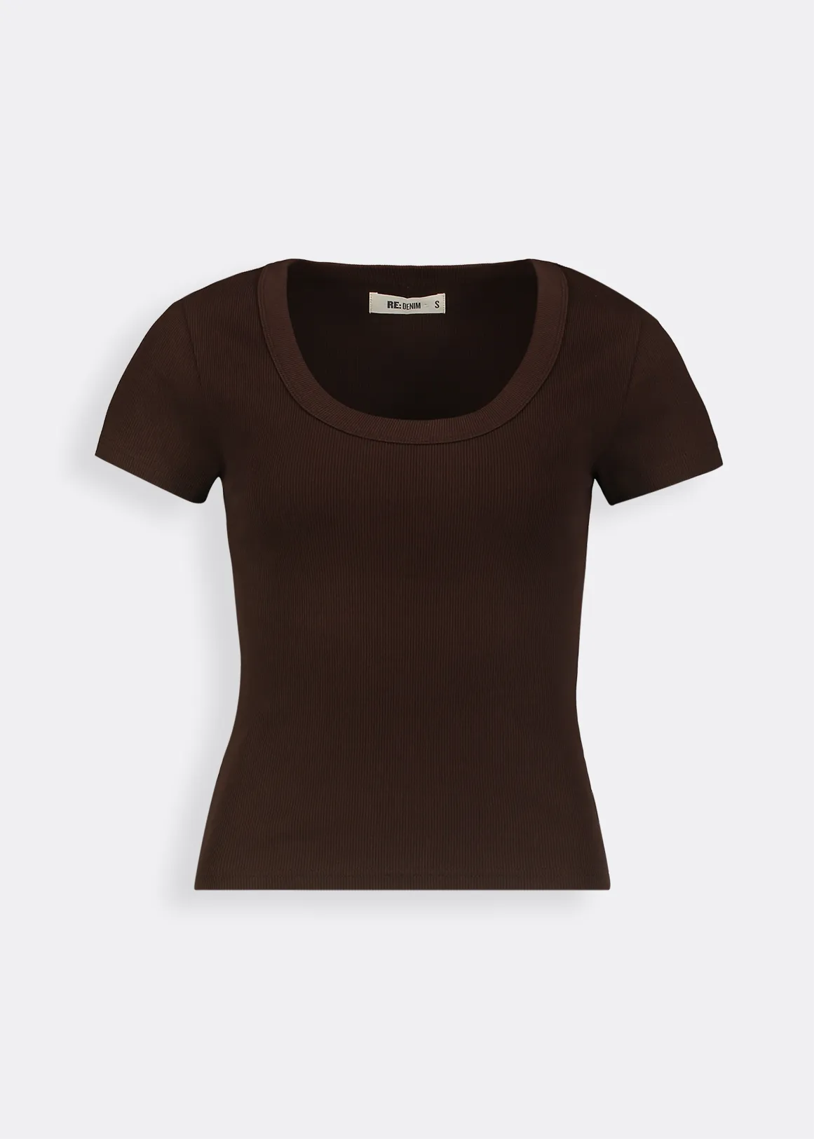 Ribbed Scoop Neck Slim Fit Stretch Cotton T-shirt - CHOCOLATE