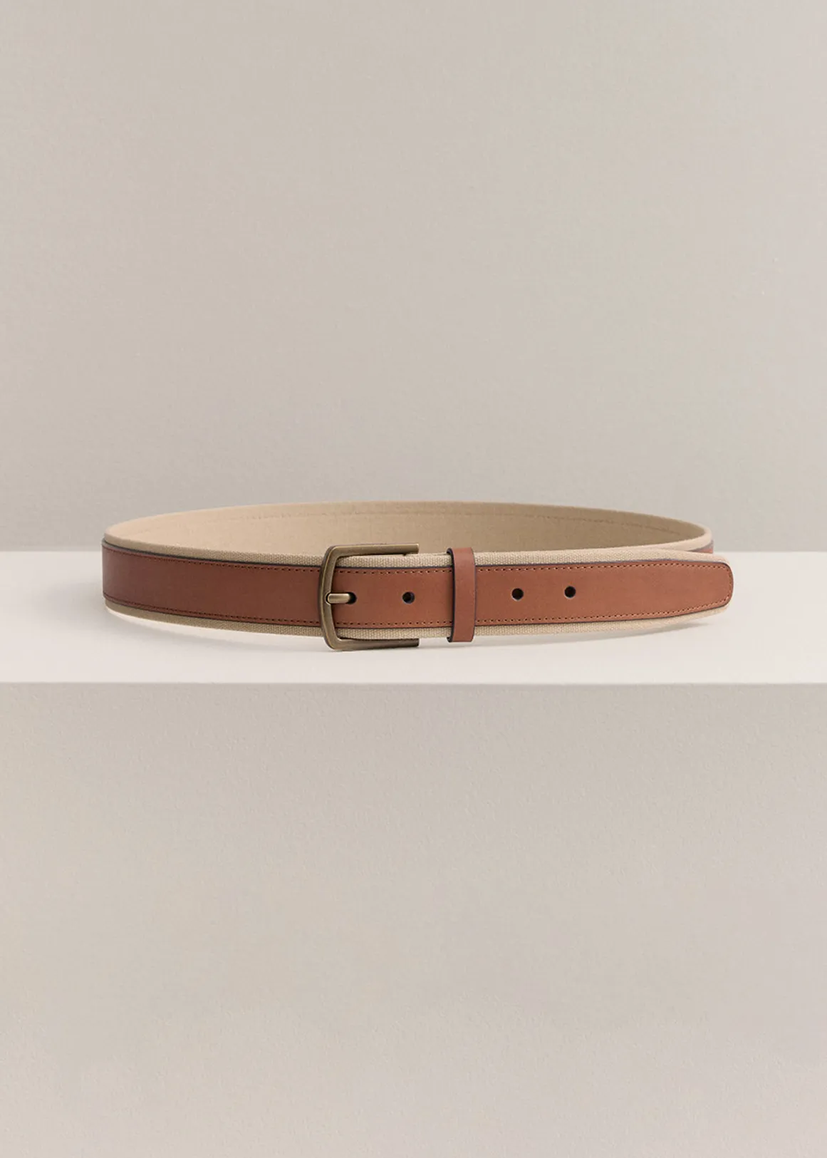 Roan Leather Canvas Belt - DARK CAMEL