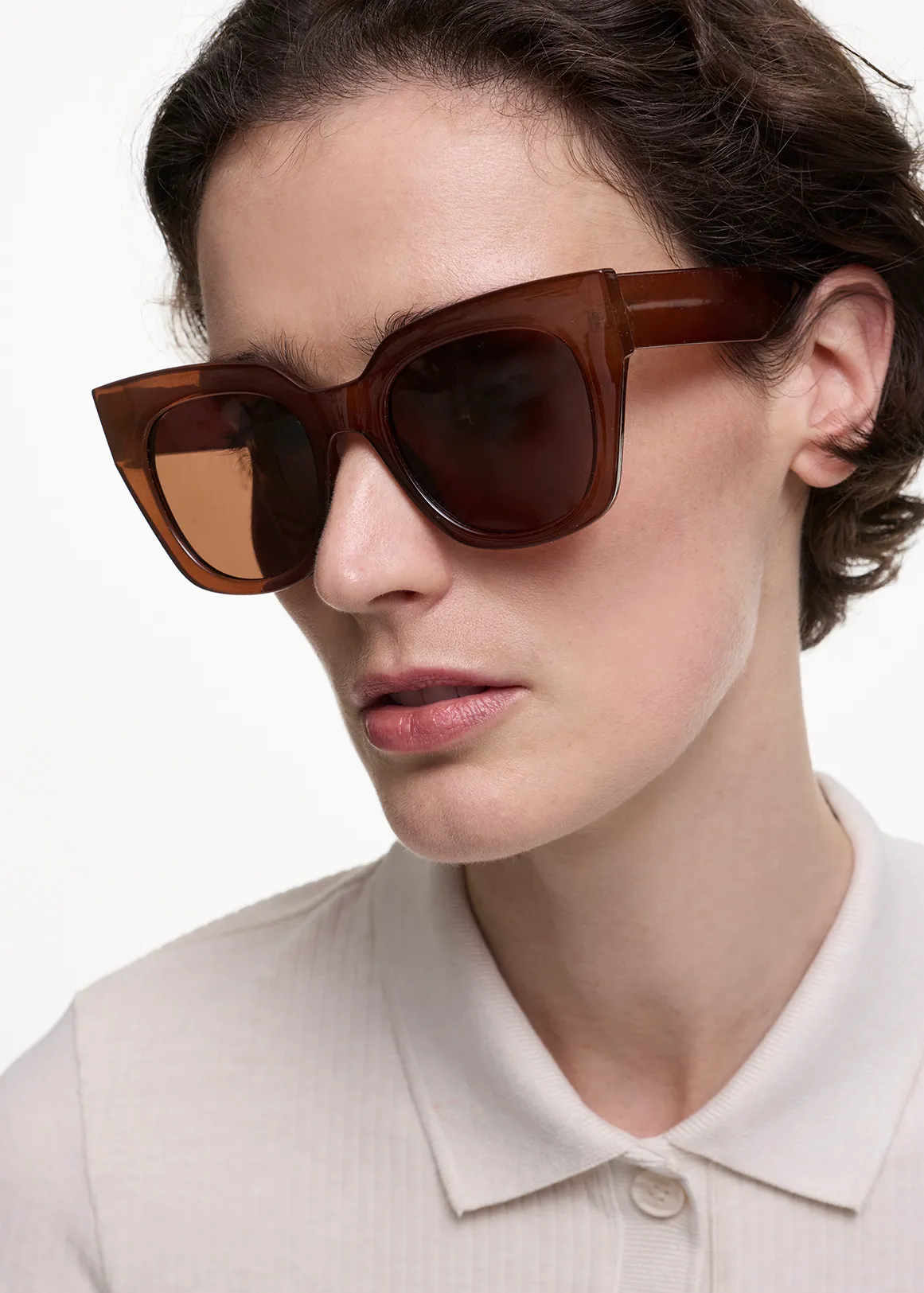 Round Cat Eye Sunglasses - BROWN