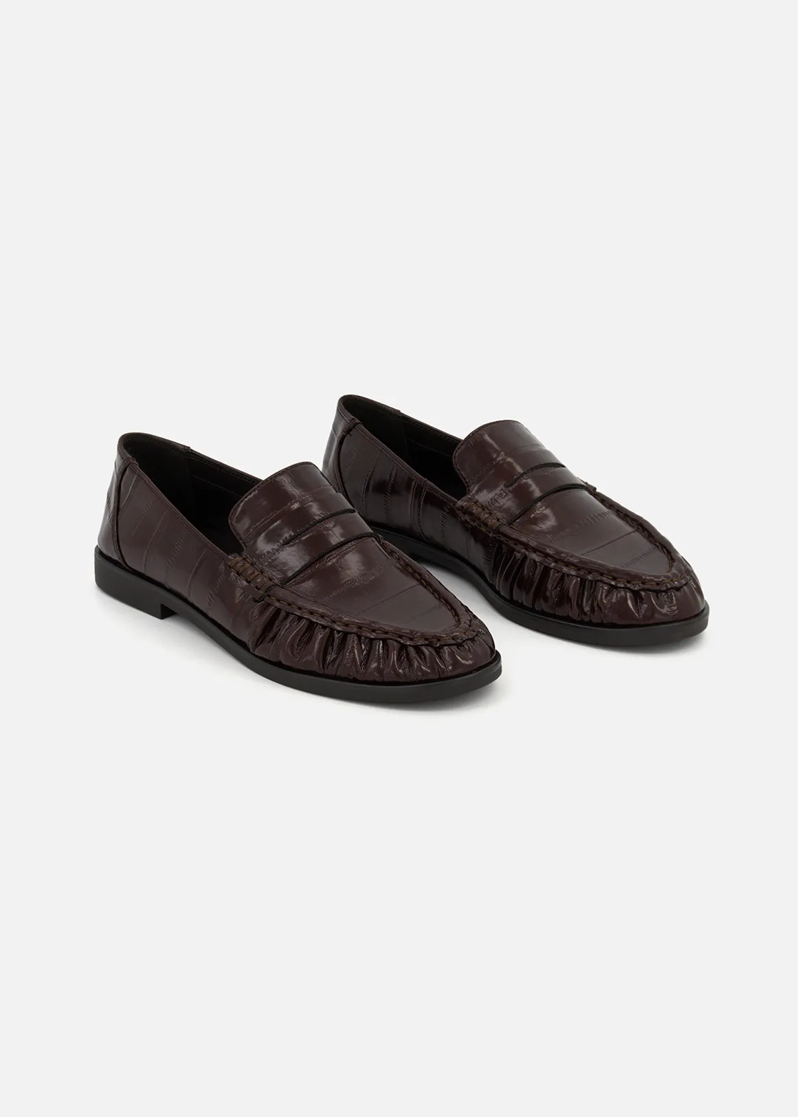 Ruche Faux Leather Penny Loafers - BURGUNDY