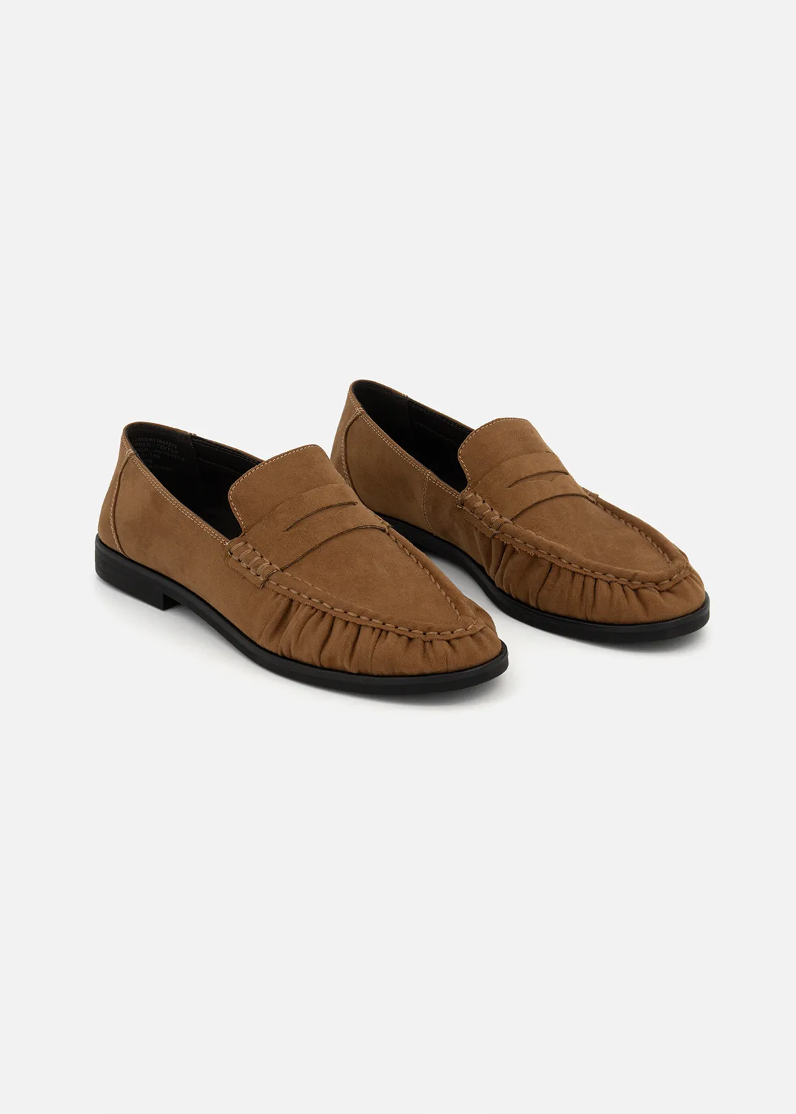 Ruche Faux Leather Penny Loafers - TAN