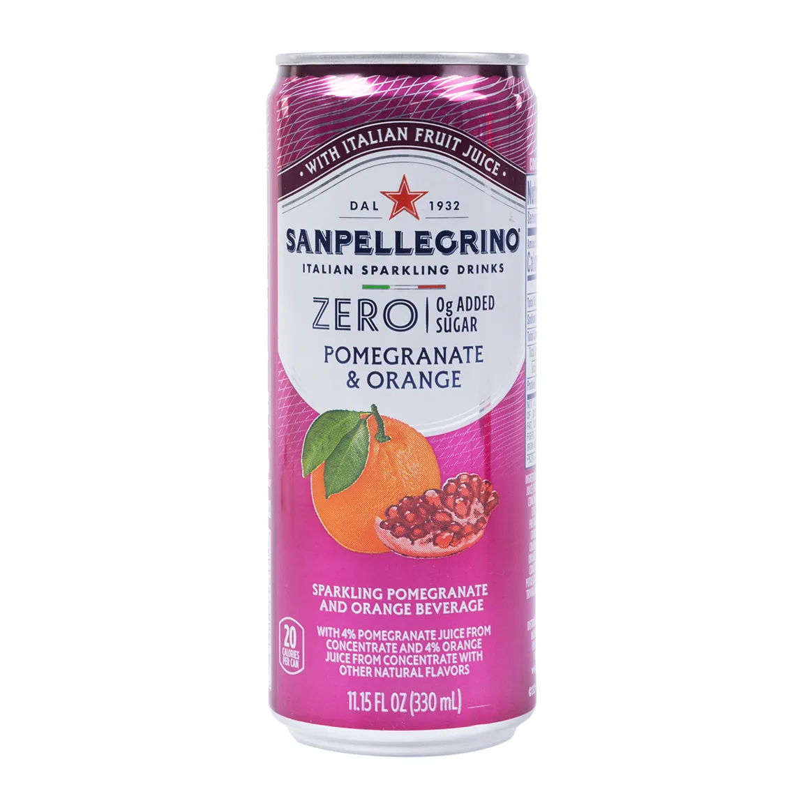 Sanpellegrino Zero Sugar Pomegranate and Orange. Sparkling Drink Can 330 ml