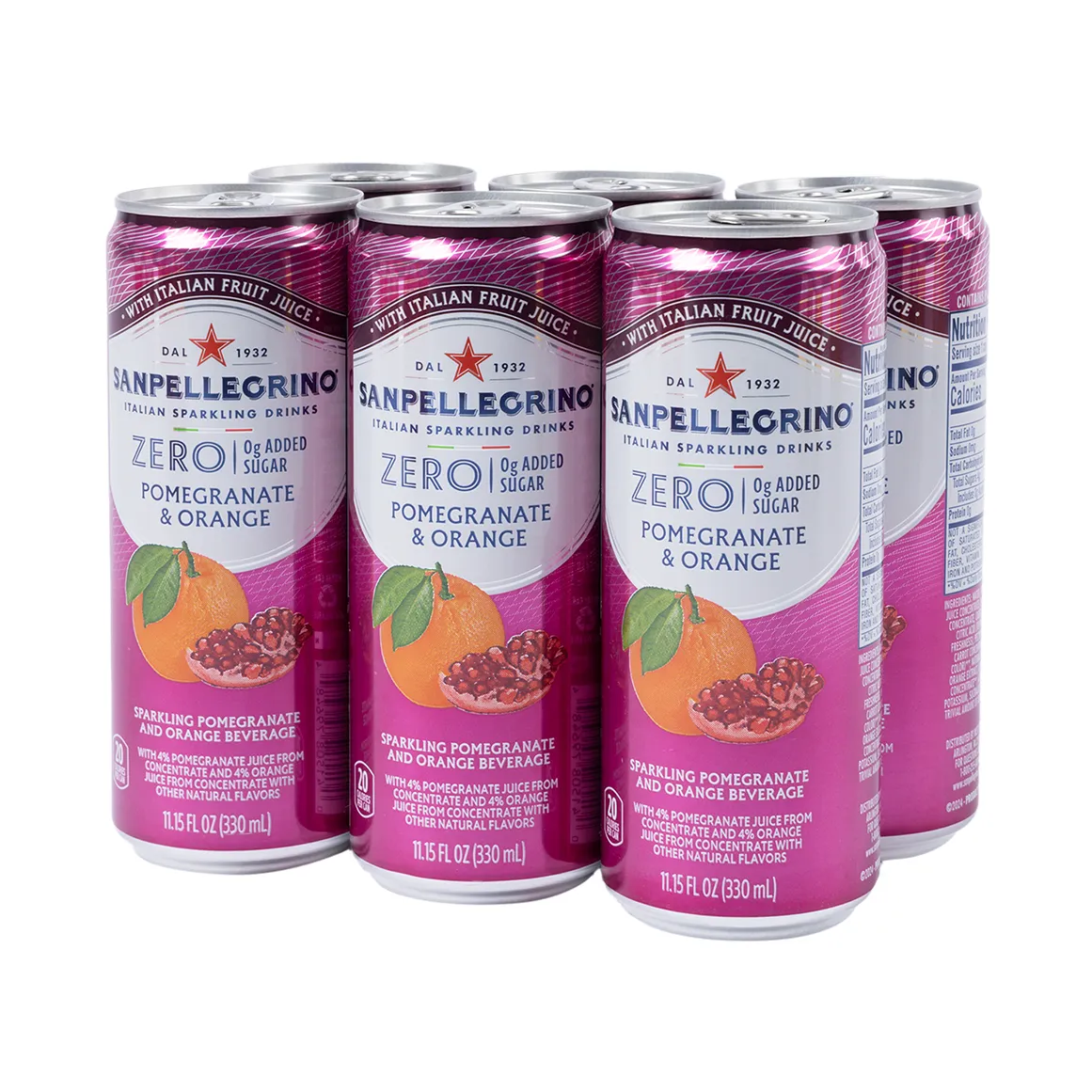 Sanpellegrino Zero Sugar Pomegranate and Orange Sparkling Drink Cans 6 x 330 ml