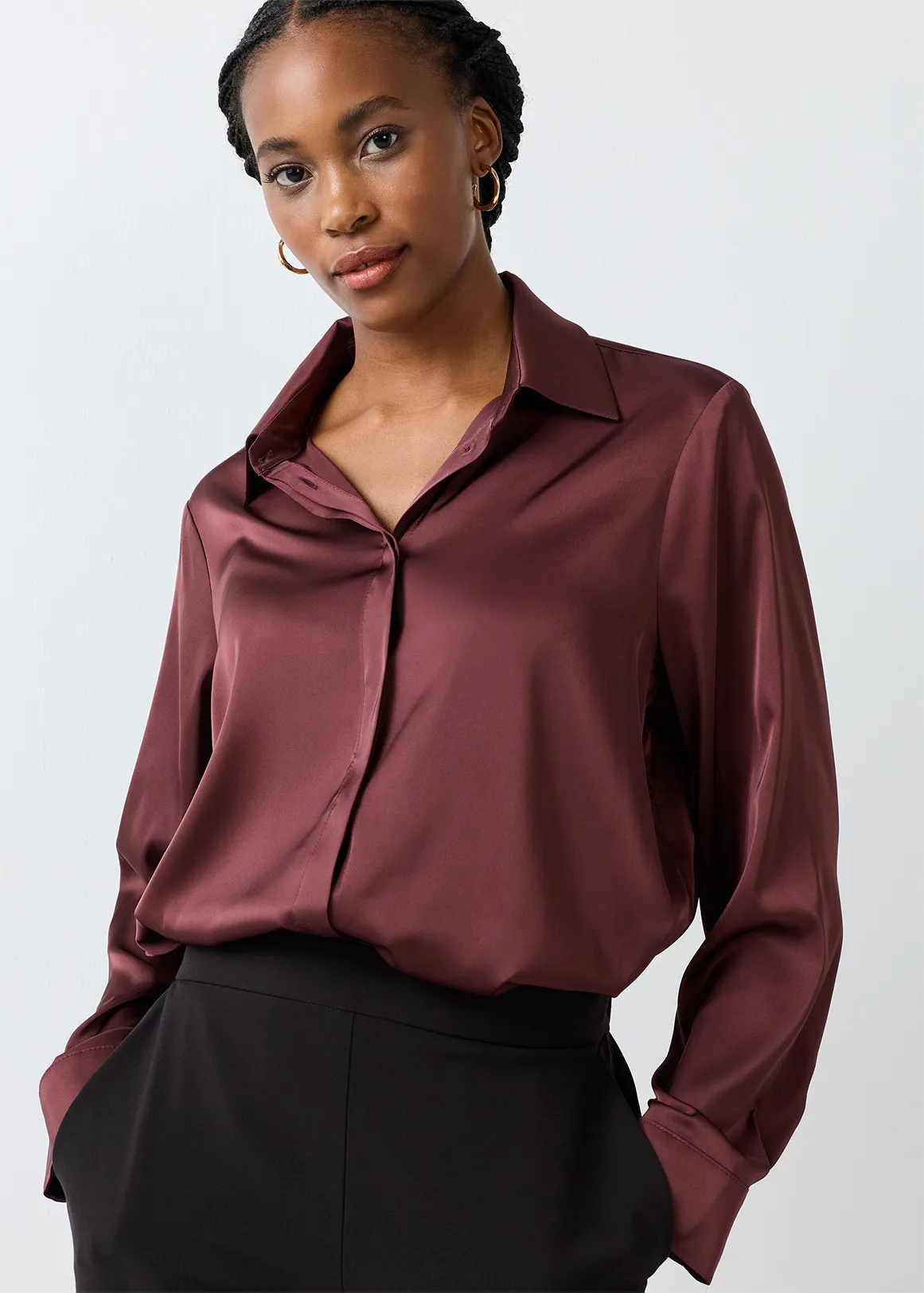Satin Shirt - CHOCOLATE
