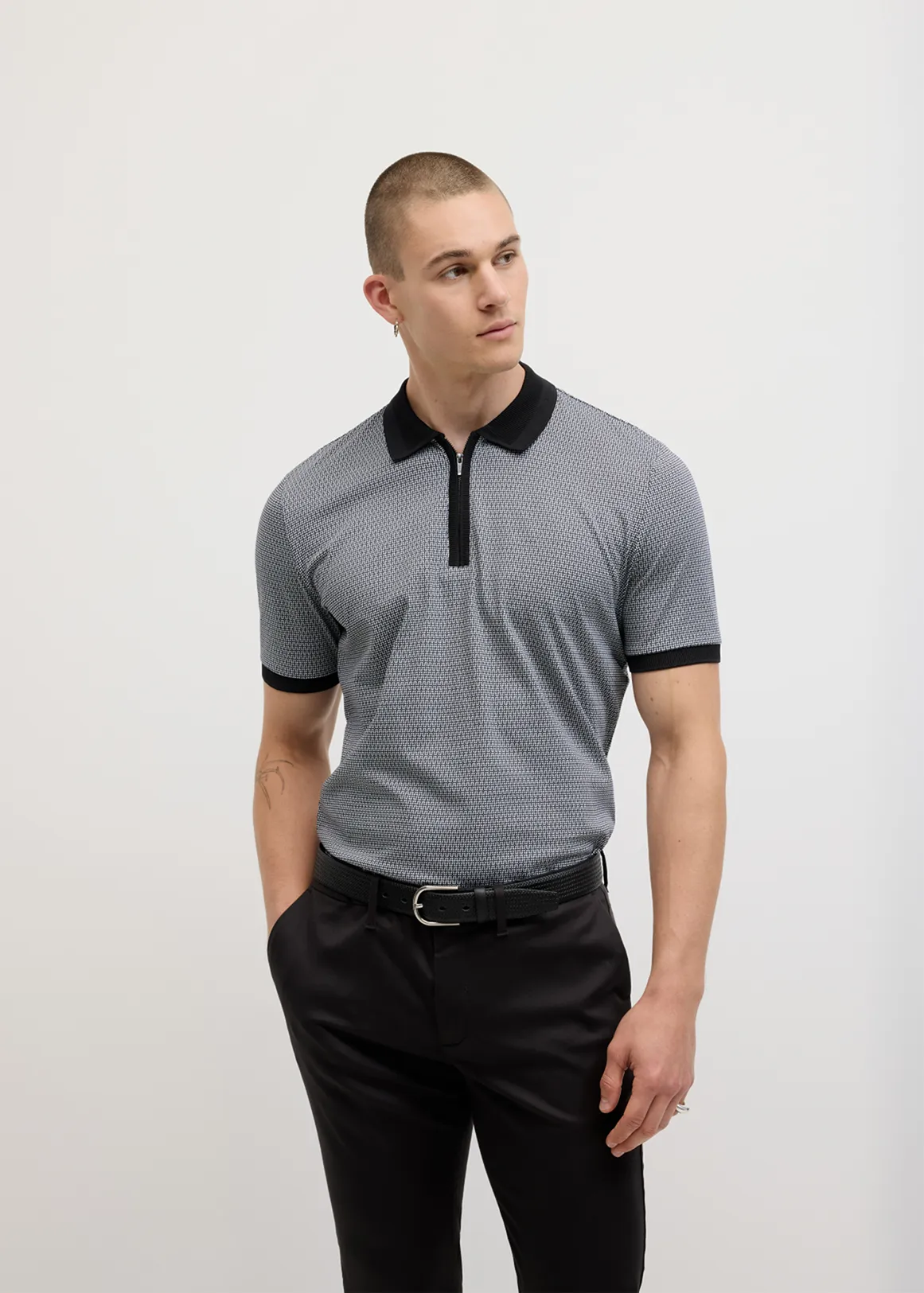 Saunders Geo Print Polo - BLACK