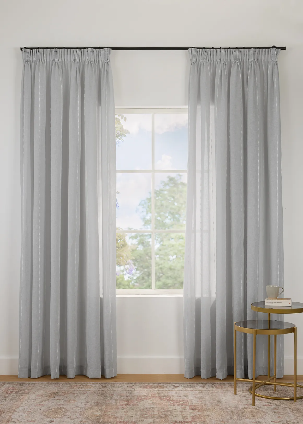 Savannah Stripe Longer Length Taped Sheer Curtain 260cm (W) x 250cm (L) - LIGHT GREY