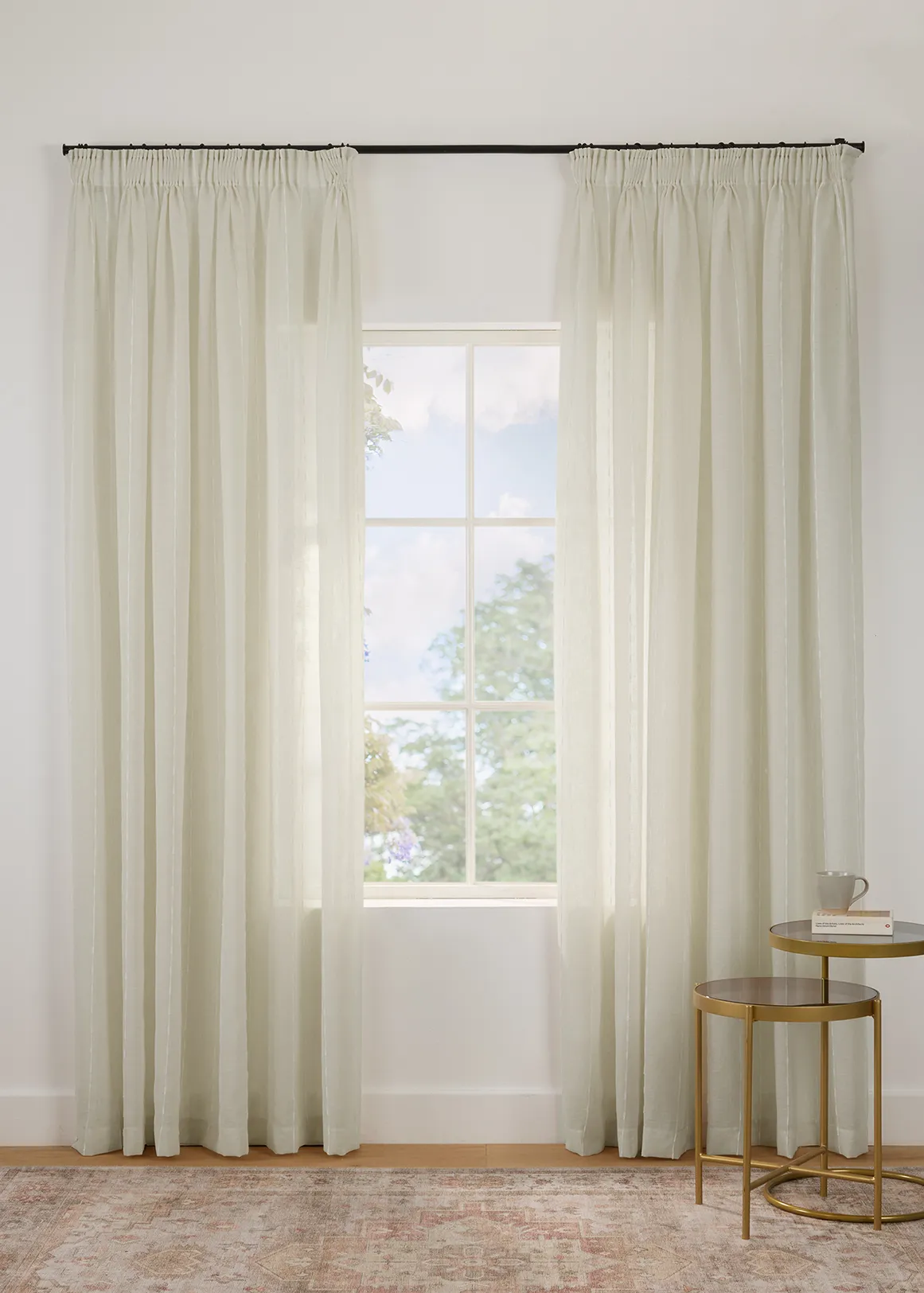 Savannah Stripe Longer Length Taped Sheer Curtain 260cm (W) x 250cm (L) - NATURAL