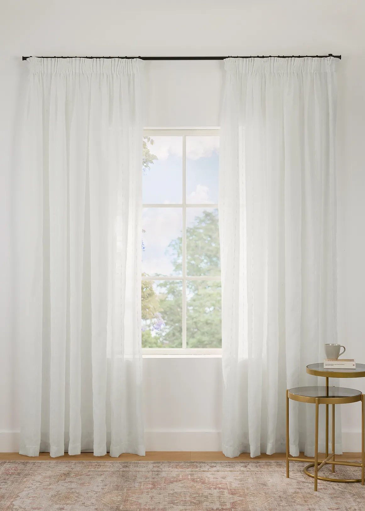 Savannah Stripe Longer Length Taped Sheer Curtain 260cm (W) x 250cm (L) - WHITE