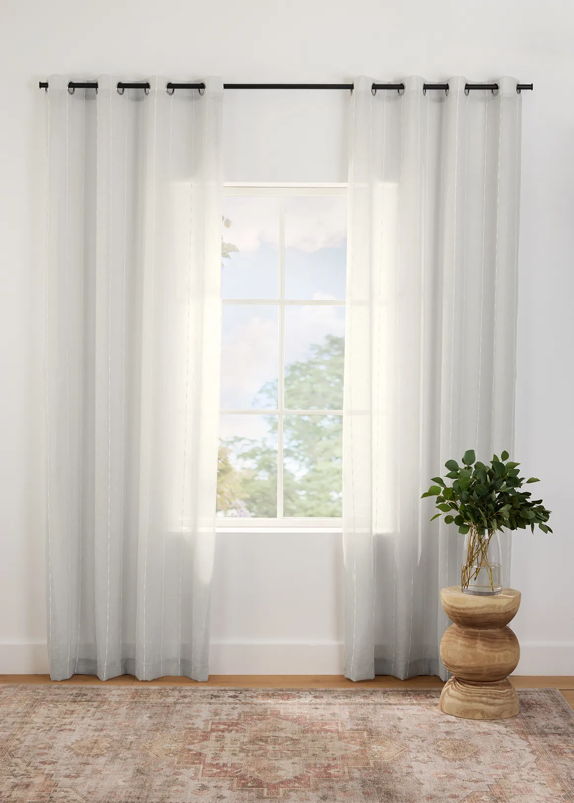 Savannah Striped Eyelet Sheer Curtain 135 (W) x 223 (L) - LIGHT GREY