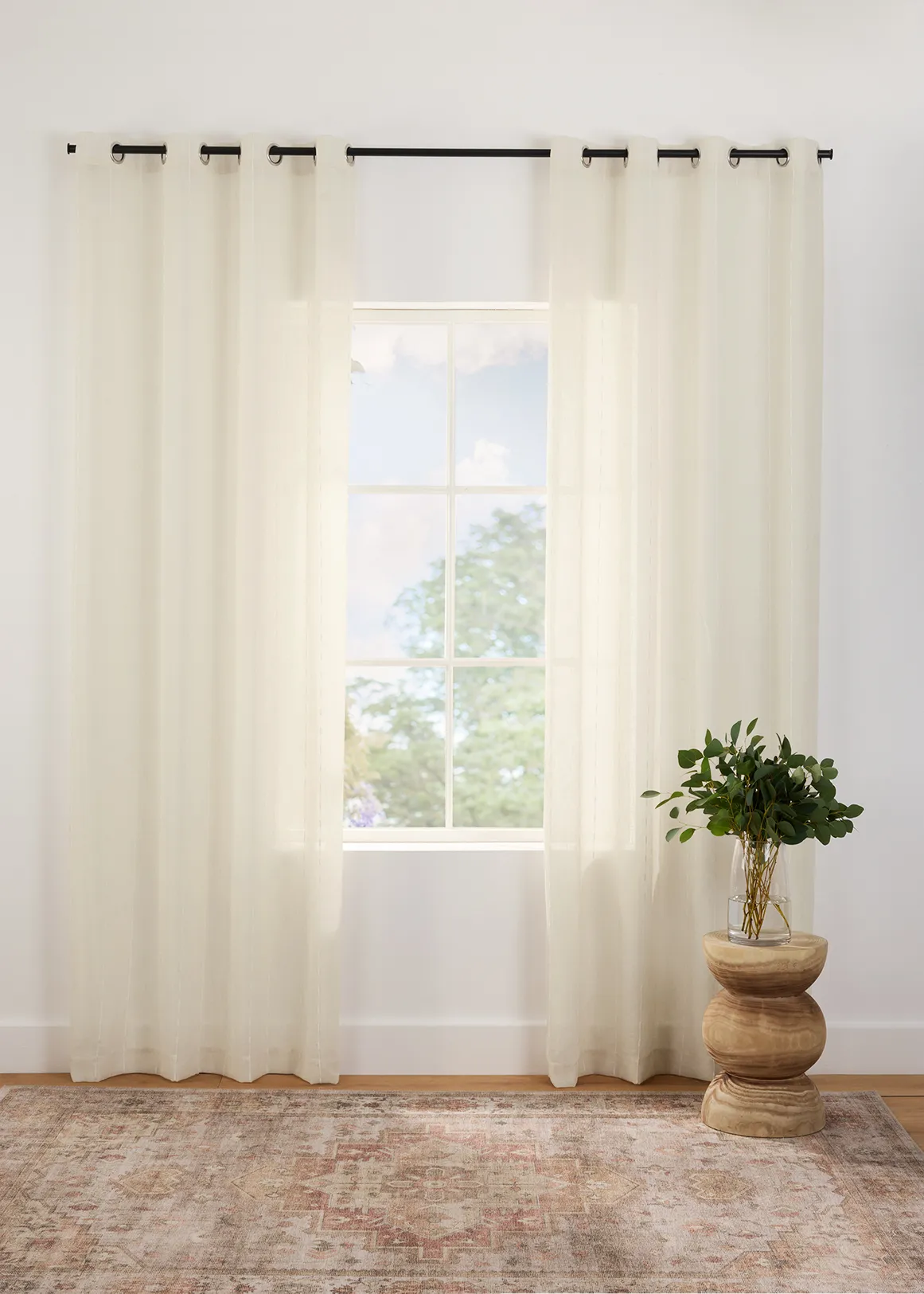 Savannah Striped Eyelet Sheer Curtain 135 (W) x 223 (L) - NATURAL