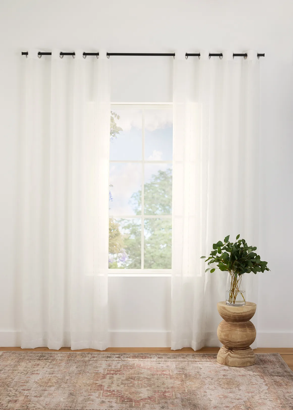 Savannah Striped Eyelet Sheer Curtain 135 (W) x 223 (L) - WHITE